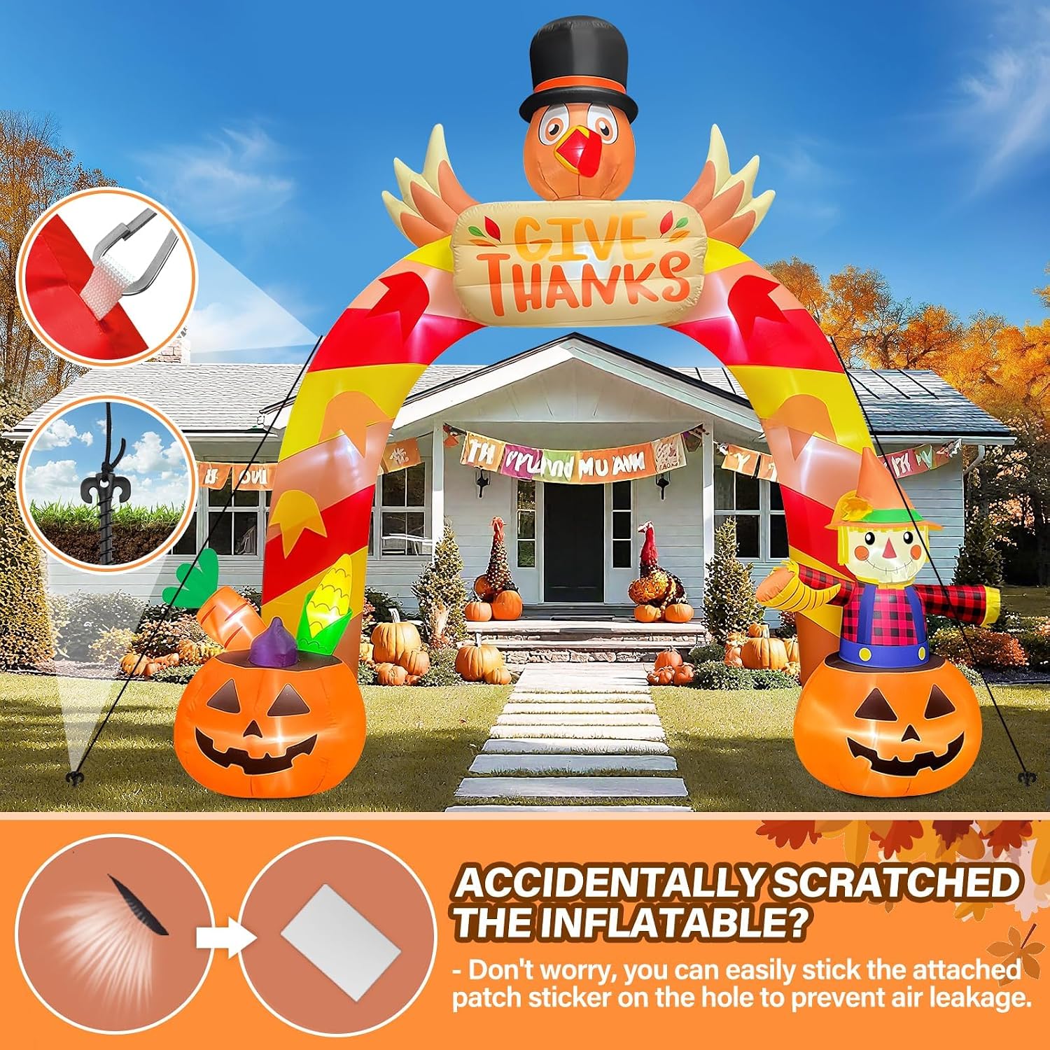 Detalle 2 de Kalolary Yeahwork-K071 12FT Thanksgiving Turkey Inflatable Archway with LED Lights