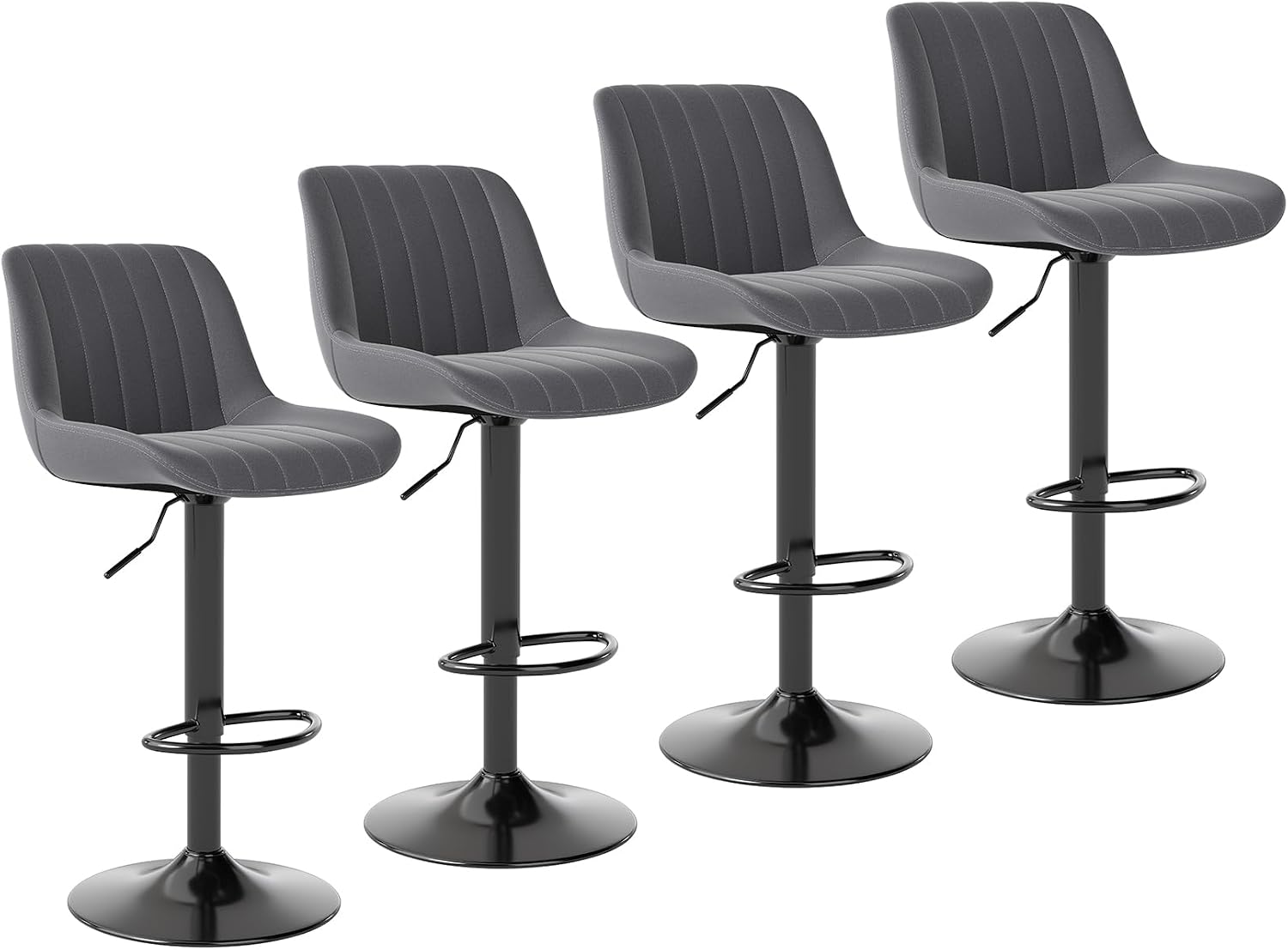 Youhauchair Barhocker 4er-Set mit Rückenlehne, drehbar & höhenverstellbar (PU-Leder), dunkelgrau