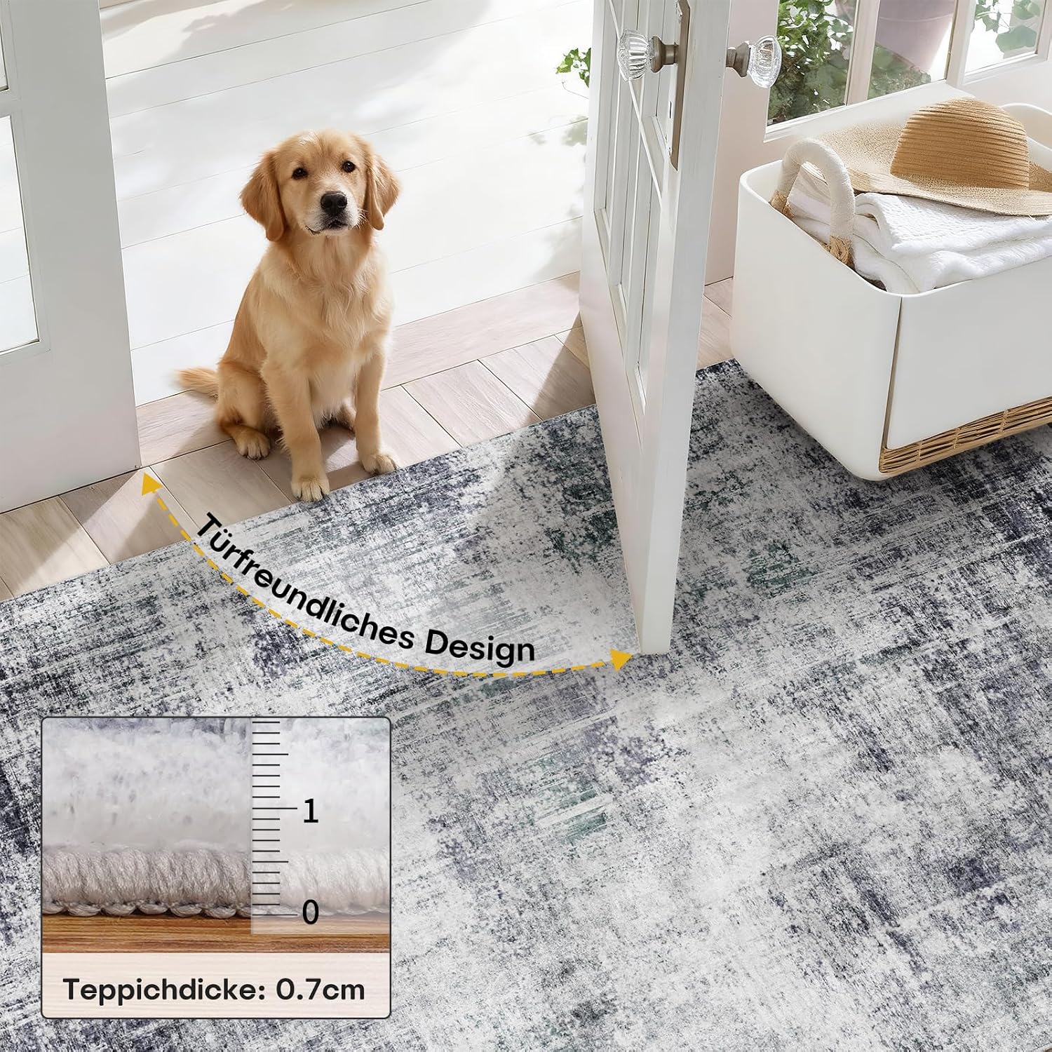 Detalle de SOANNY SQ04T01J vloerkleed 140 x 200 cm, lichtgrijs en antislip