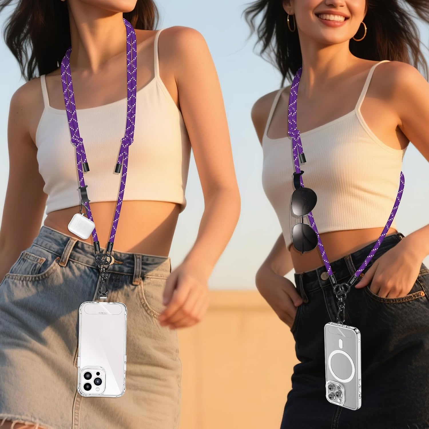 Thumbnail 1 de UKON Mobile Phone Lanyard Crossbody Strap with 2 TPU Patches – Adjustable Nylon Neck Strap for iPhone