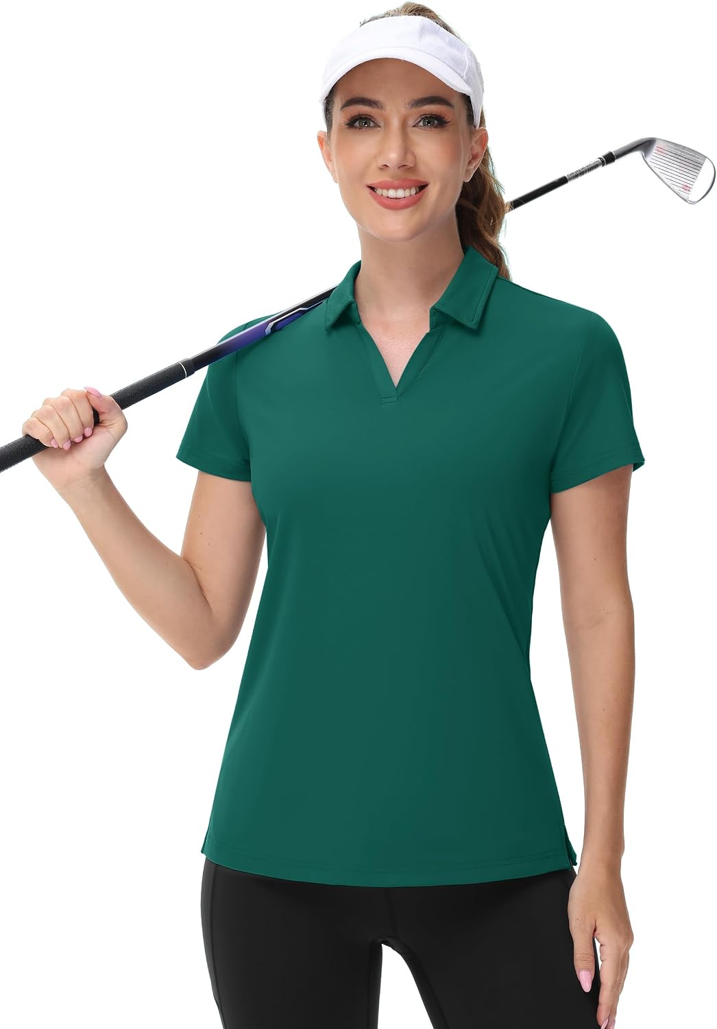 Detalle de TACVASEN Women's V-Neck Polo: UPF 50+ Sun Protection, Quick-Dry Golf Polo