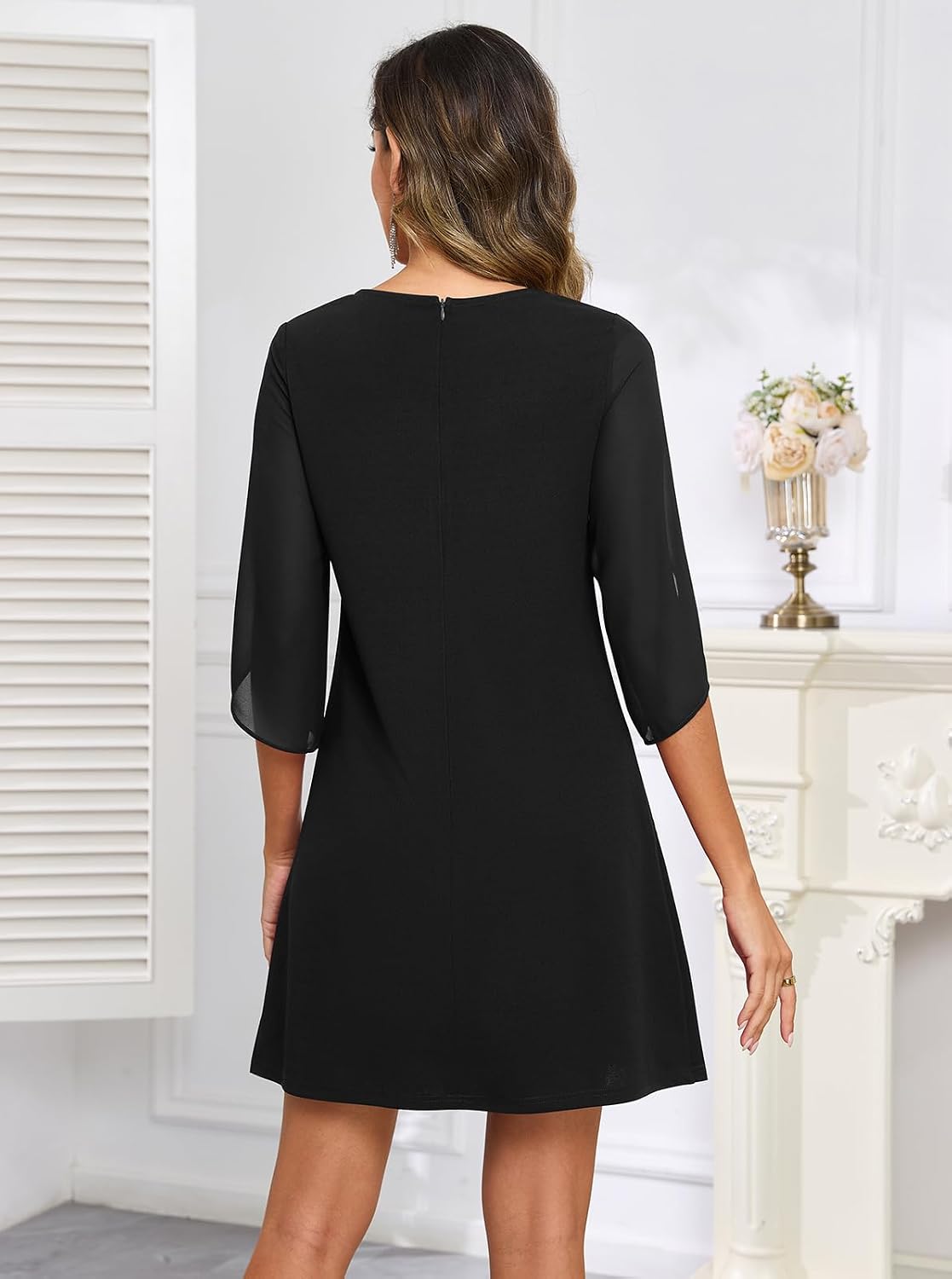 Detalle 2 de oten Women's 2026 Flutter Sleeve Chiffon Cocktail Dress — Elegant A-line Crest for Weddings and Parties