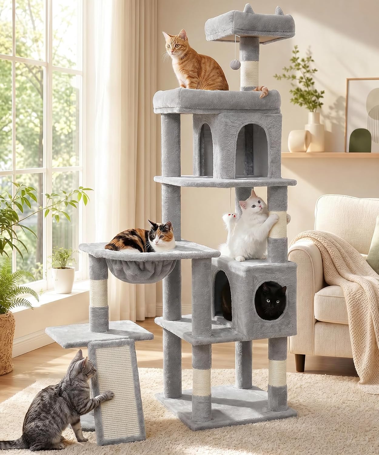 Detalle de LIKISAK Cat Tree 173cm Large Cat Tower for Indoor Cats (Grey, PMT02GY)