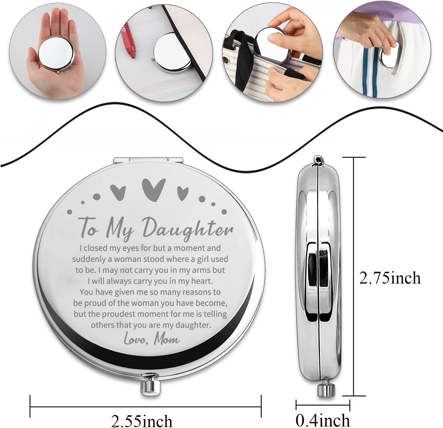 Thumbnail 1 de PLITI To My Daughter Compact Mirror From Mom Dad – A Thoughtful Graduation Keepsake
