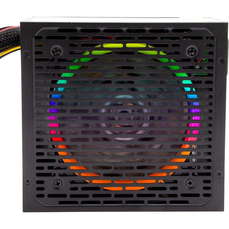 Detalle de Yeyian Raiden RGB 500W 80 Plus: fuente de alimentación ATX para gaming, con PFC activo y iluminación RGB