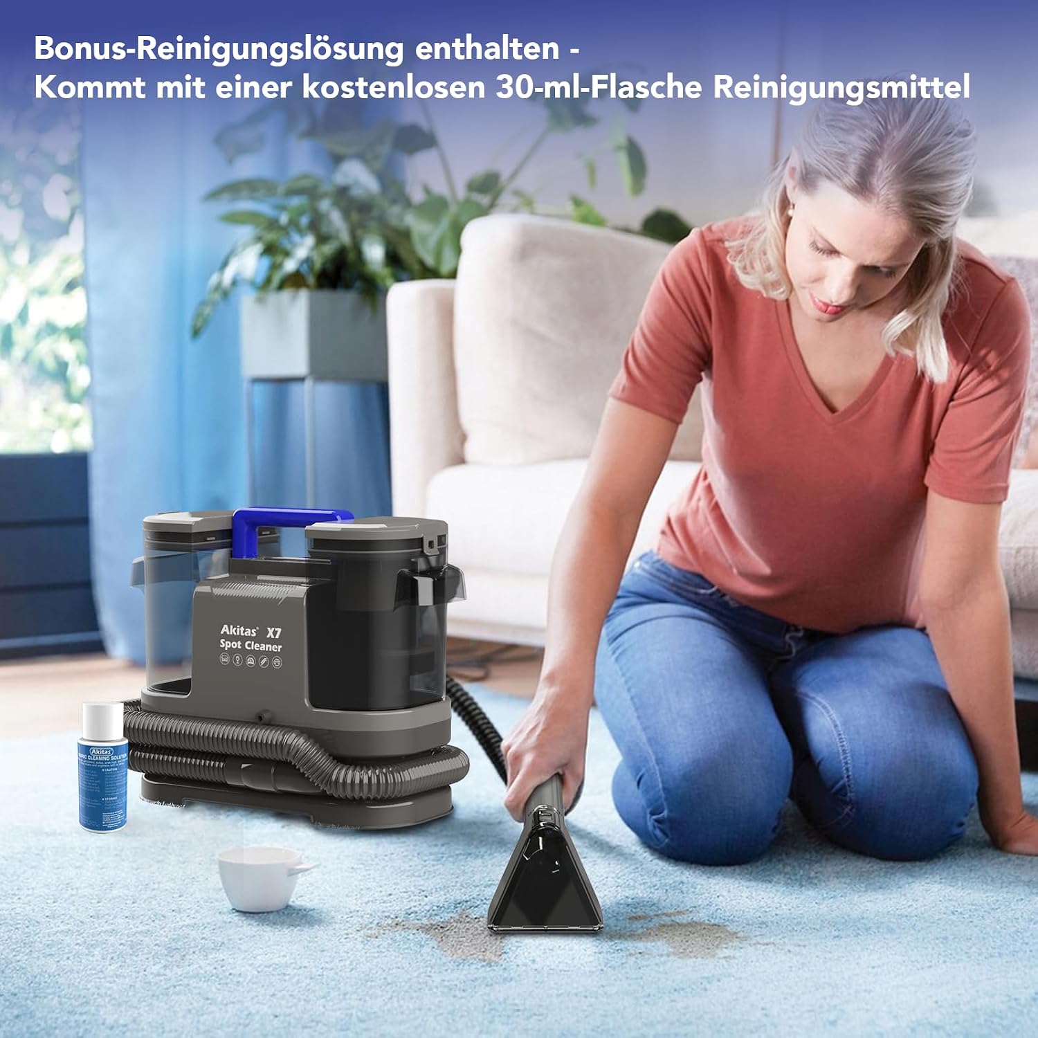 Detalle de Akitas X7 600W Waschsauger & Polsterreiniger mit 2-Tank-System und Selbstreinigung