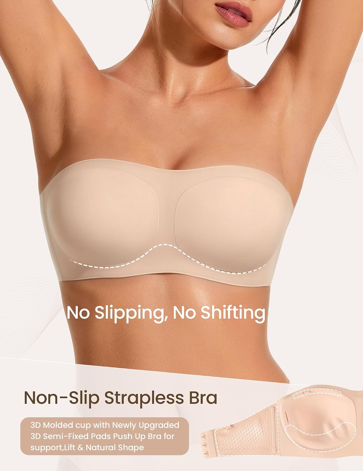 Detalle 2 de Avidlove Strapless Bandeau Bra, Wireless Padded Push-Up Seamless Tube Top