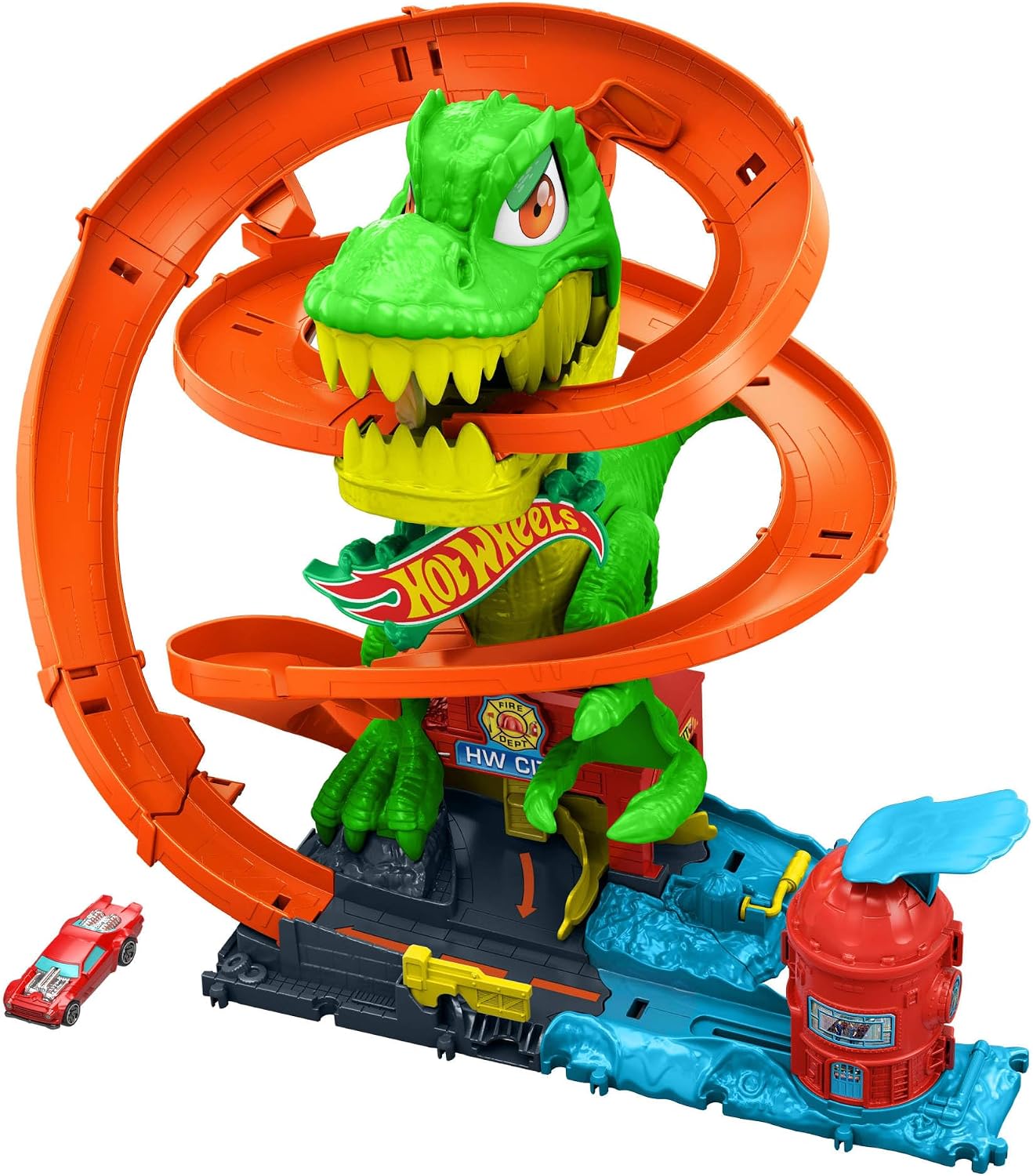 Detalle de Hot Wheels City T-Rex Blaze Battle & 1:64 Scale Die-Cast Toy Car