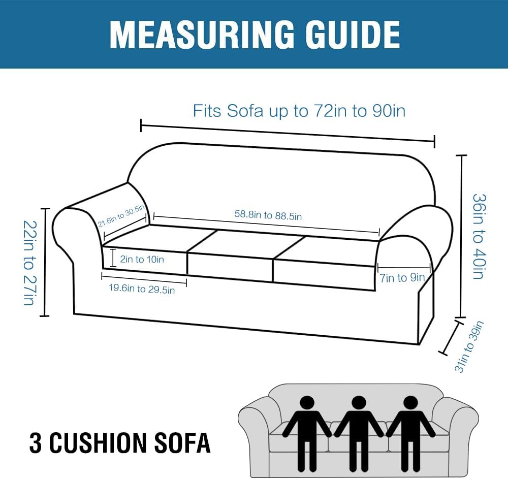 Detalle 2 de H.VERSAILTEX Modern Velvet Plush 4 Piece Slipcover for 3-Cushion Sofa 90" Camel ๐