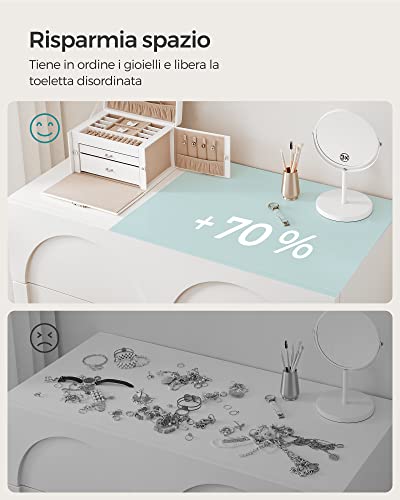 Thumbnail 7 de SONGMICS Scatola Portagioie a 3 livelli – Portagioie con mini box removibile, chiusura a chiave e maniglia frontale, PU Bianco Nuvola / foderato beige