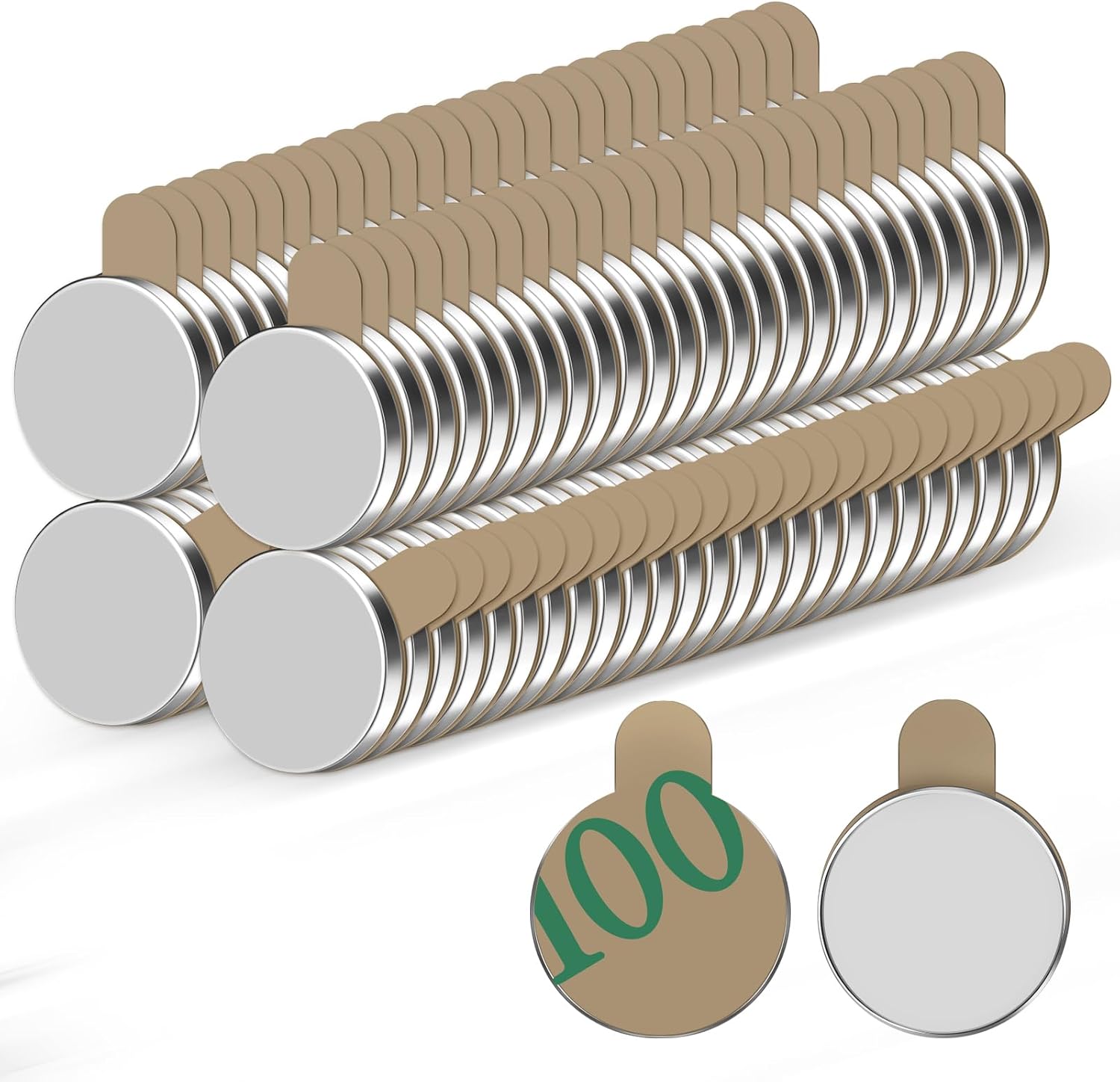 Jewan 100er Neodym-Klebemagnete extra stark, 8 x 1 mm (selbstklebend) für Whiteboard, Kühlschrank & Basteln