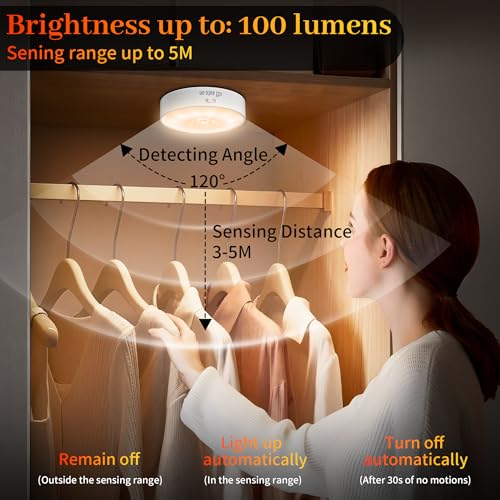 Detalle 2 de Lot de 6 veilleuses LED avec détecteur de mouvement - daphomeu, 12 LEDs, 3 modes, USB rechargeable