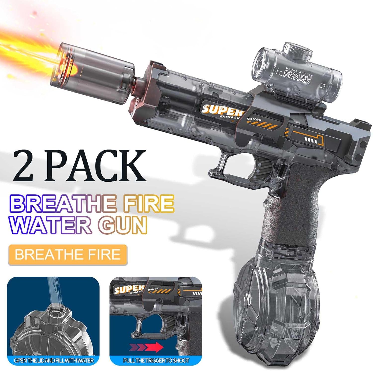 Detalle de 2-Pack Electric Water Guns for Adults and Kids with LED Lights – Ultra Long Range, 320cc Capacity (Grey + Blue)