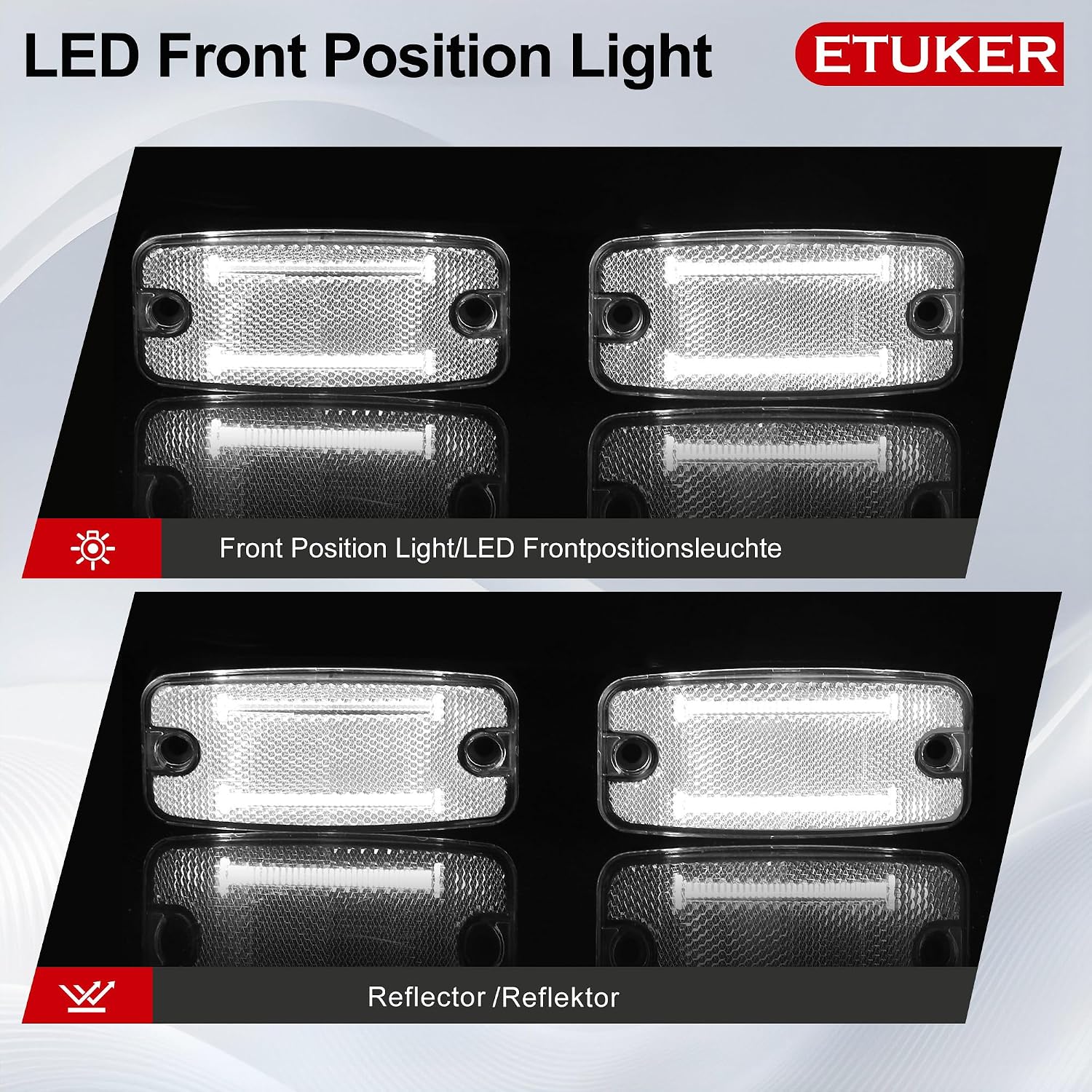 Detalle de ETUKER 2x Front Marker Lights White 12V-24V LED Outline Marker Lamps for Truck, Caravan and More