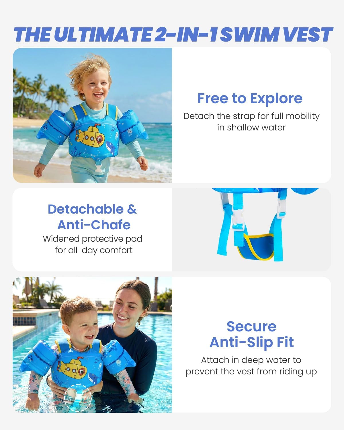 Detalle de Gogokids 2-in-1 Toddler Swim Vest Pool Floaties (CPC certified) for 24–66 lbs