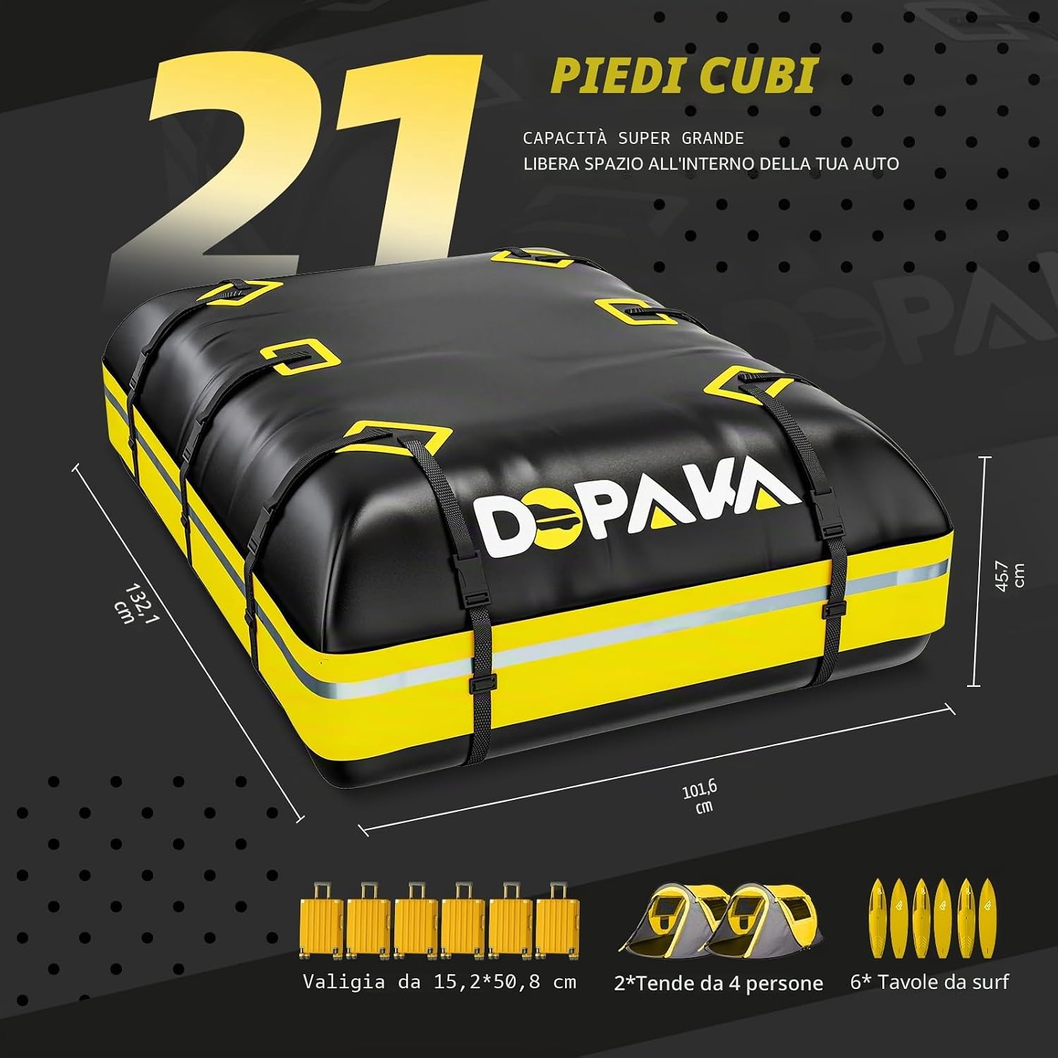 Detalle de Borsa Tetto Auto 594L Grande Box da Tetto Impermeabile DOOAKA con tappetino antiscivolo e 6 cinghie: spazio extra sicuro