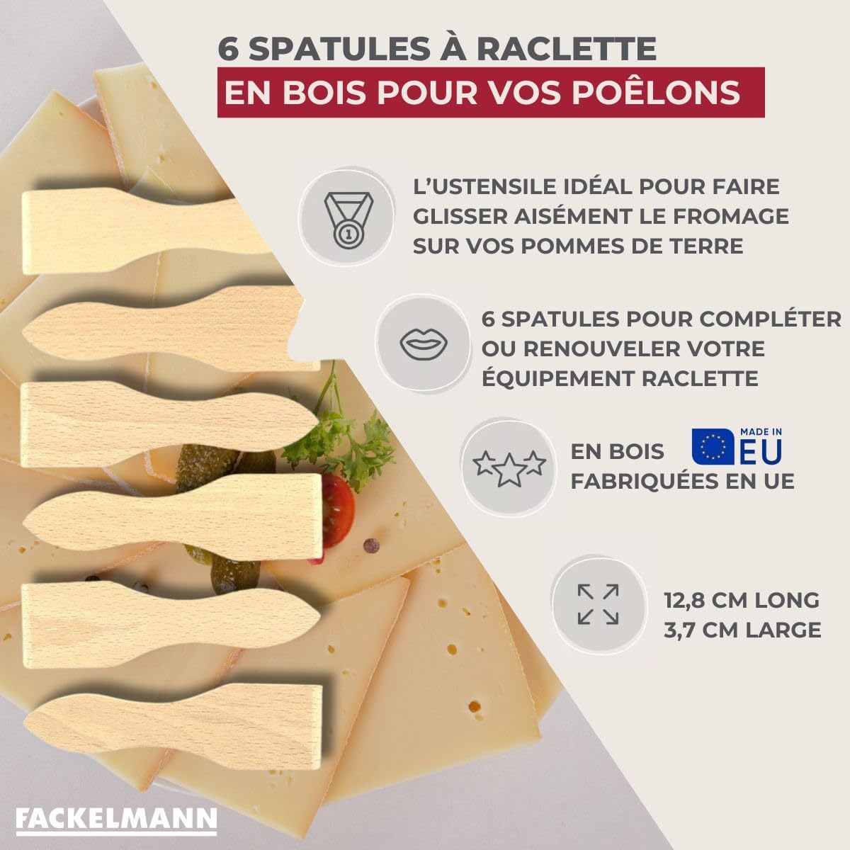 Thumbnail 2 de Fackelmann spatules raclette bois 12,8x3,7 cm