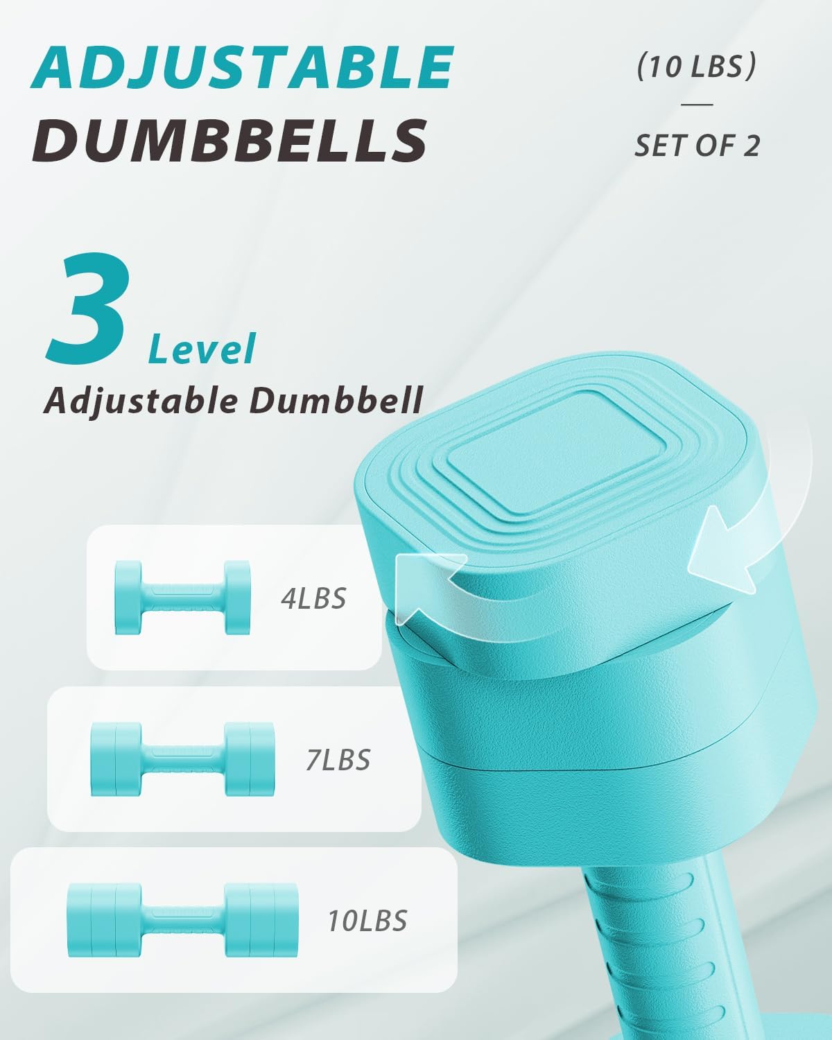 Detalle de Ragebby Adjustable Dumbbell Set of 2, Non-Slip Handles, Mint Blue