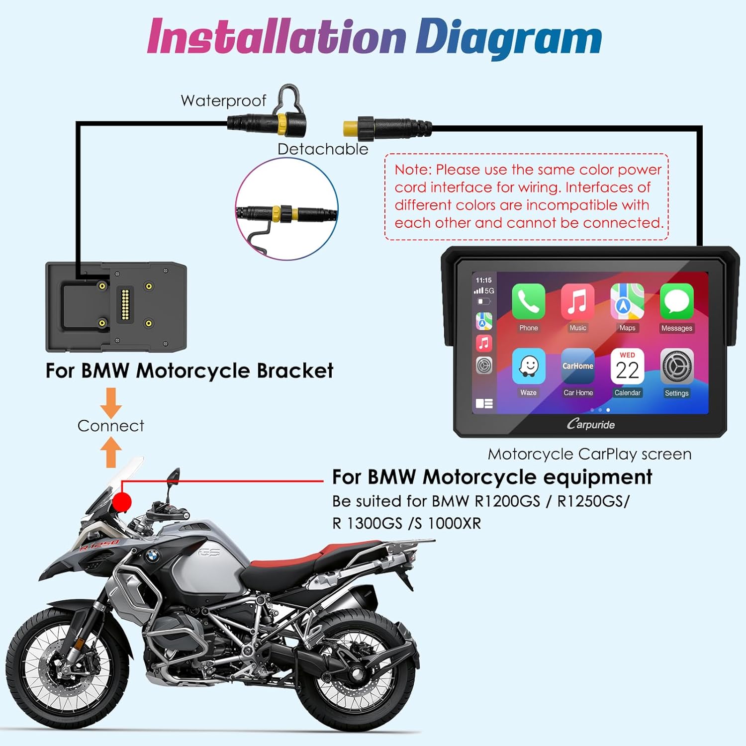 Thumbnail 6 de Carpuride W502b Motorcycle CarPlay Screen for BMW (R1200GS / R1250GS / S1000XR) with 5-Inch IPS Touchscreen