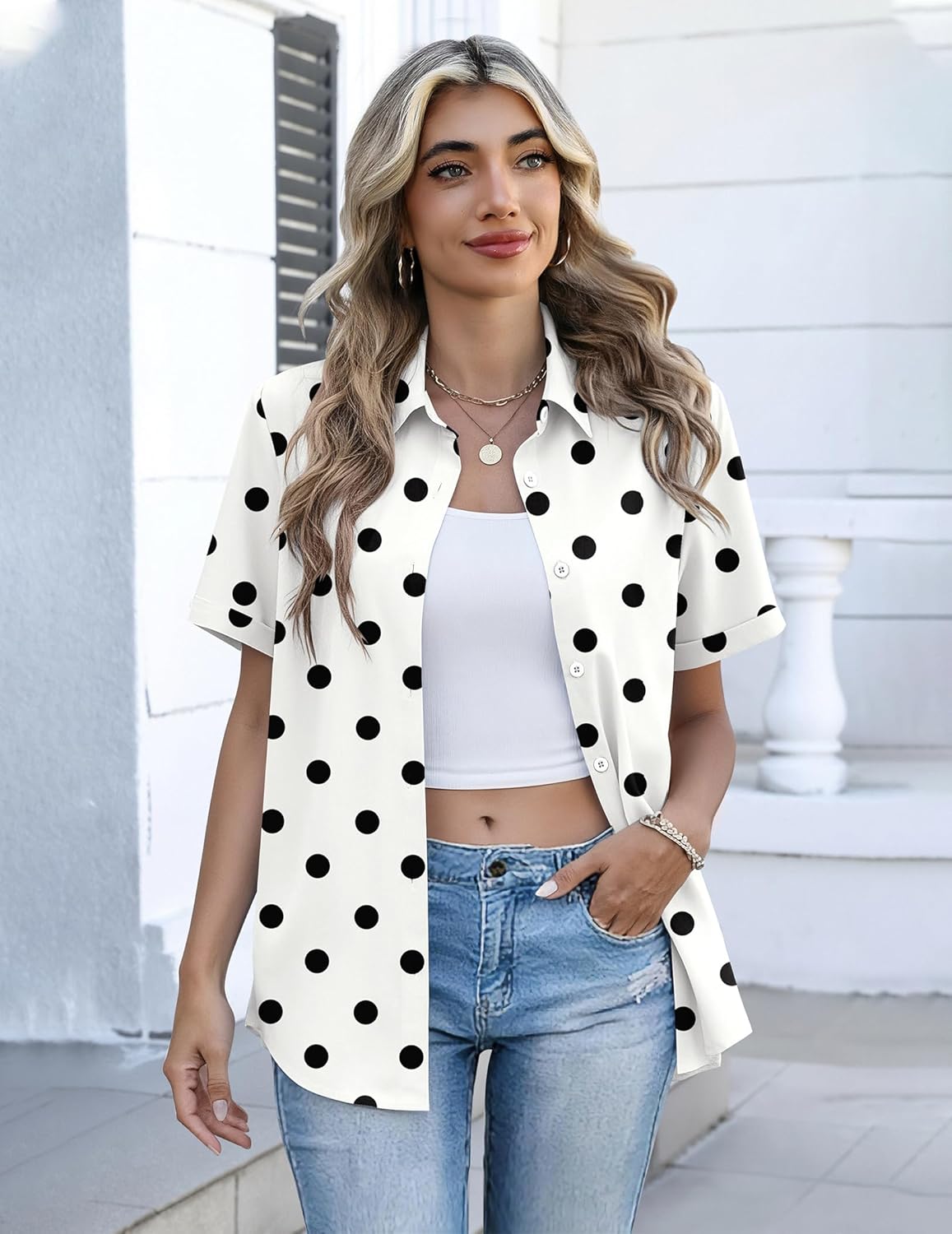 Thumbnail 2 de Zeagoo Button Down Short Sleeve Blouse