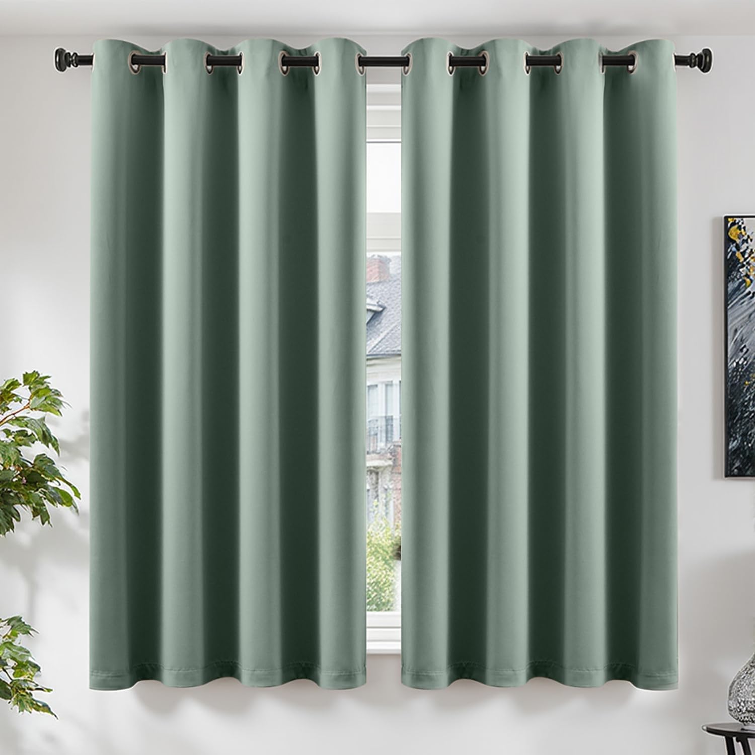 Detalle de TOPICK Blackout Curtains for Bedroom in Sage Green, 2 Panels (W 55" x L 69", Eyelet, Thermal, Room Darkening)