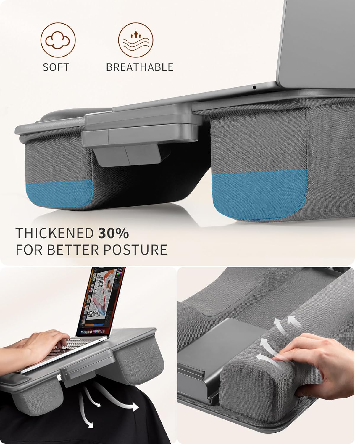 Thumbnail 3 de SAIJI Lap Desk Anti-Slip Leather Laptop Tray with Drawer, Soft Wrist Rest (54 x 33cm, fits up to 17")