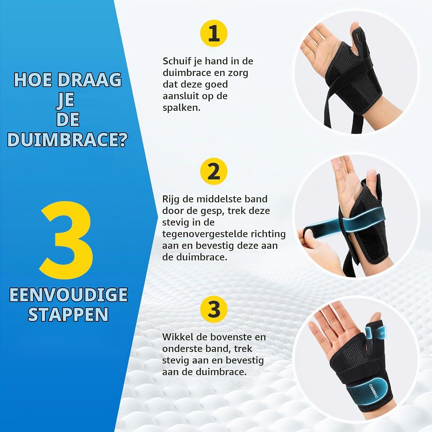 Thumbnail 6 de CAMBIVO WS12 duimbrace met dubbele spalken, open handpalm en verstelbare banden