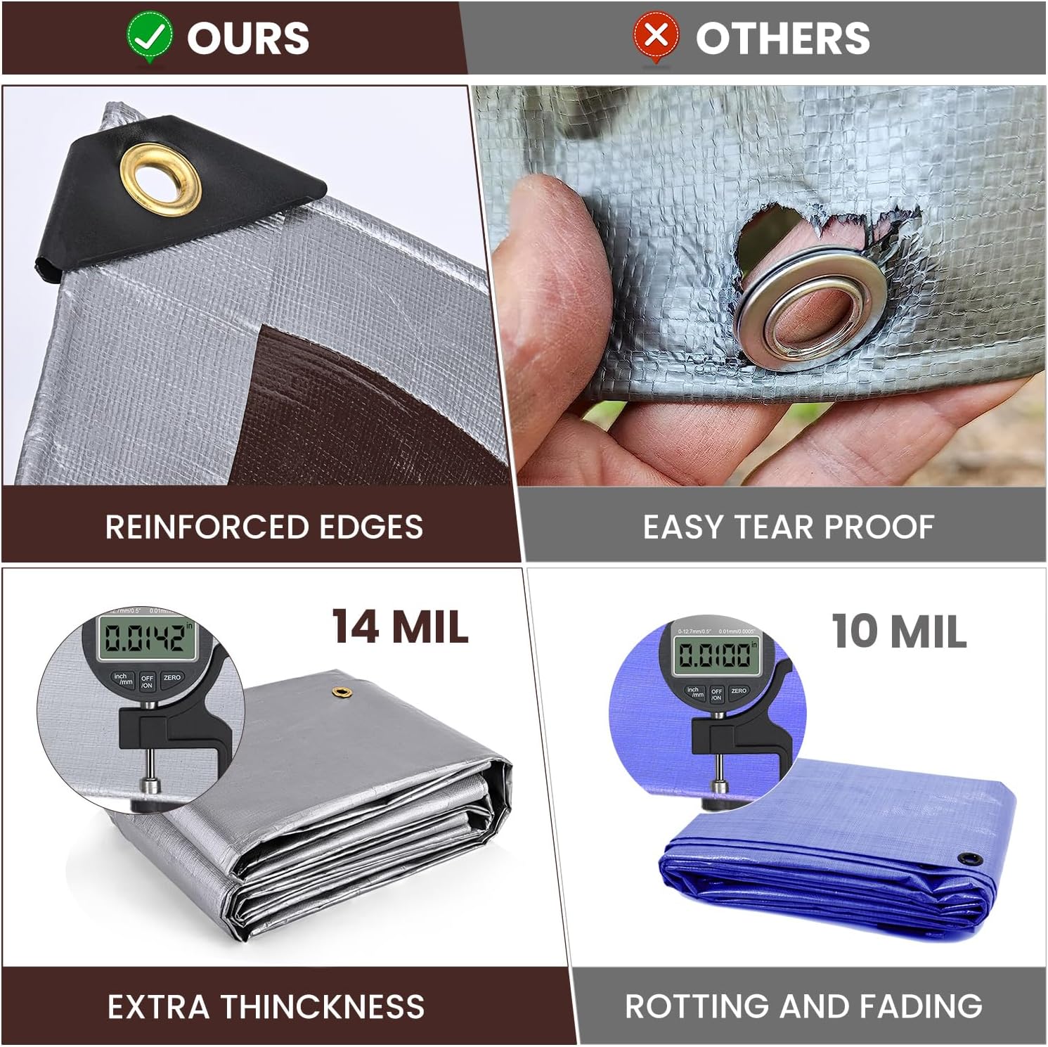 Thumbnail 5 de Sunvigor 10x20Ft Waterproof Heavy Duty Tarp (14 Mil) with Grommets, Silver/Brown