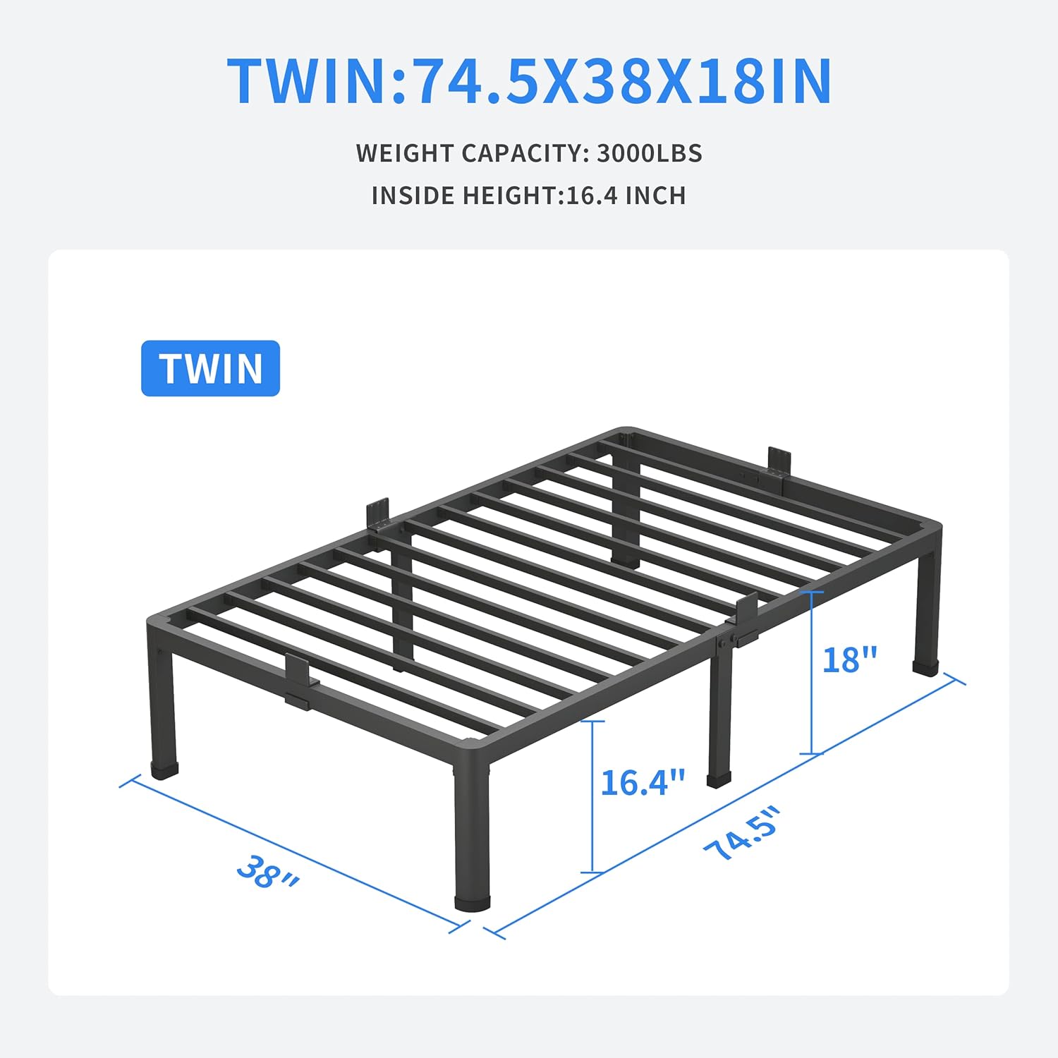 Thumbnail 1 de MAF Twin Bed Frame, 18 Inch Platform