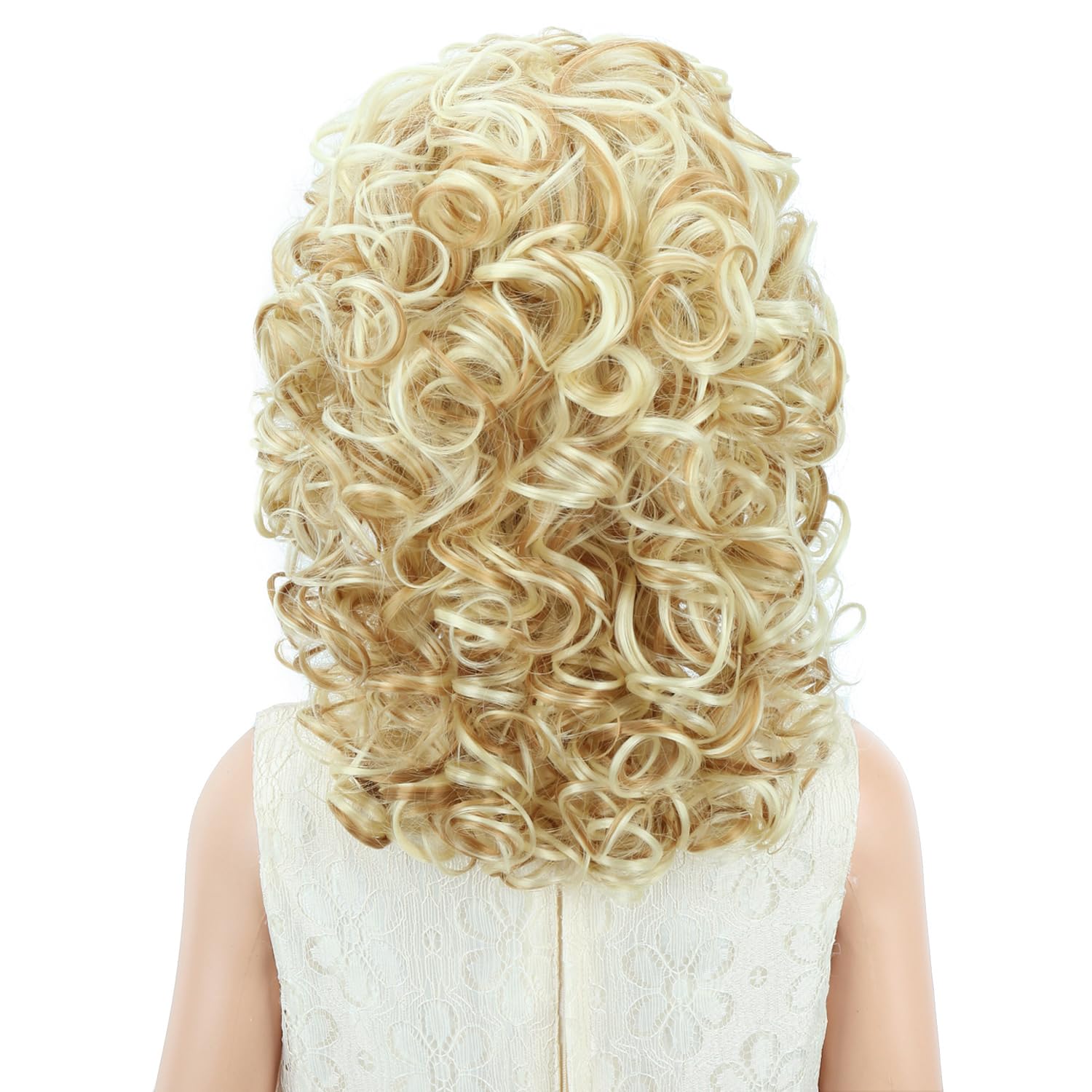 Detalle 1 de PATTNIUM Ash Blonde Curly Wig with Bangs for Kids, 14-Inch Synthetic Hair