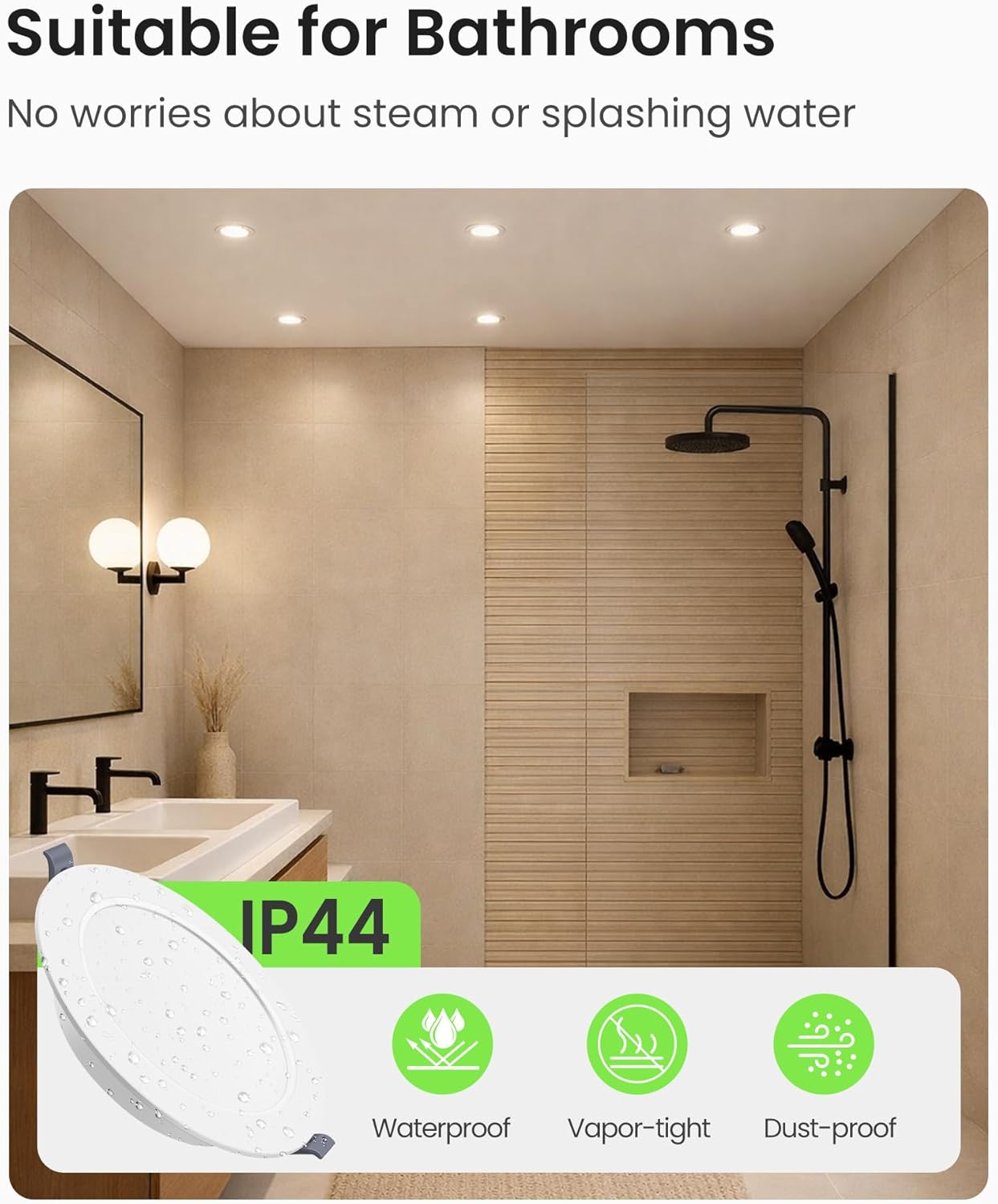 Detalle de ALUSSO 15W Slim LED Panel Downlights – 6 Pack, 3CCT with Memory, IP44 Waterproof
