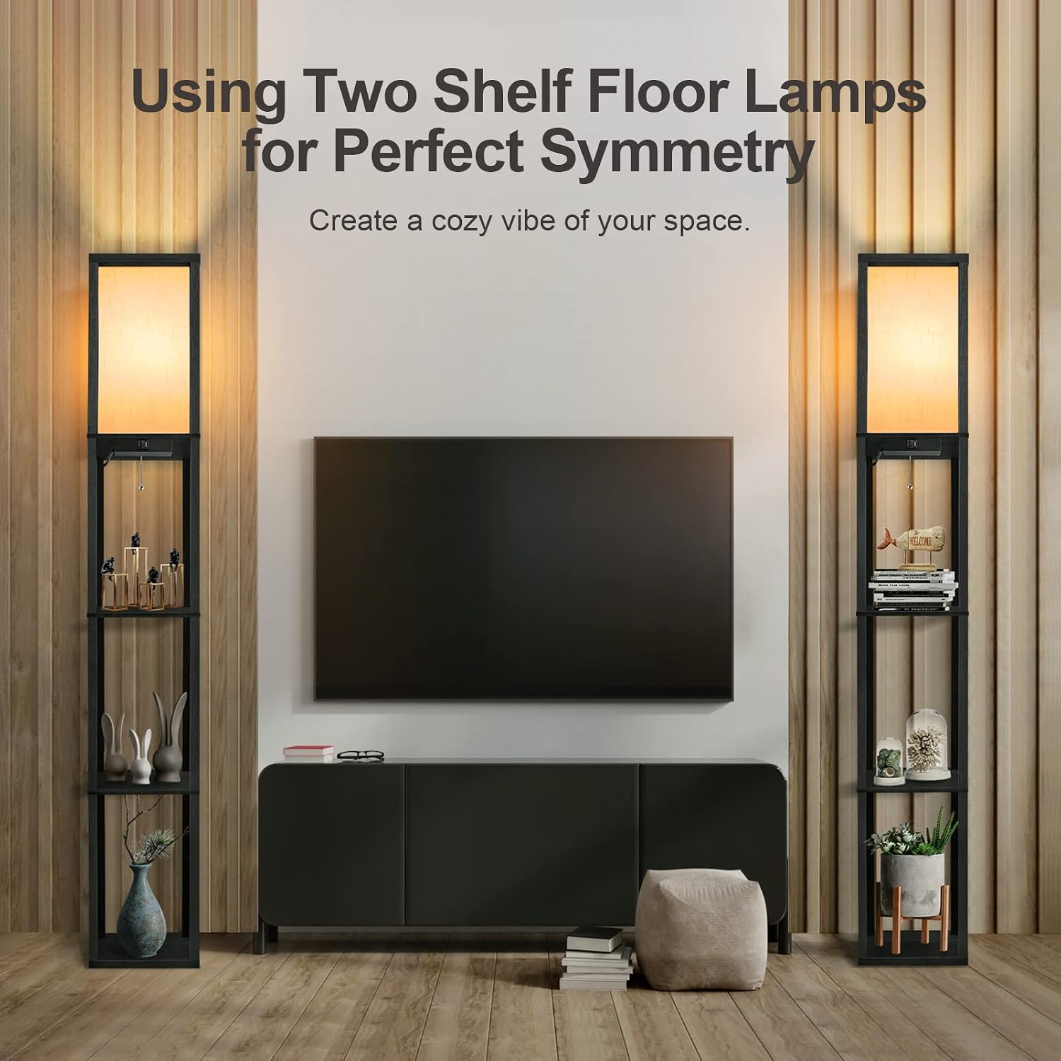 Thumbnail 6 de OUTON FL03 houten vloerlamp met planken, afstandsbediening en dimbare led