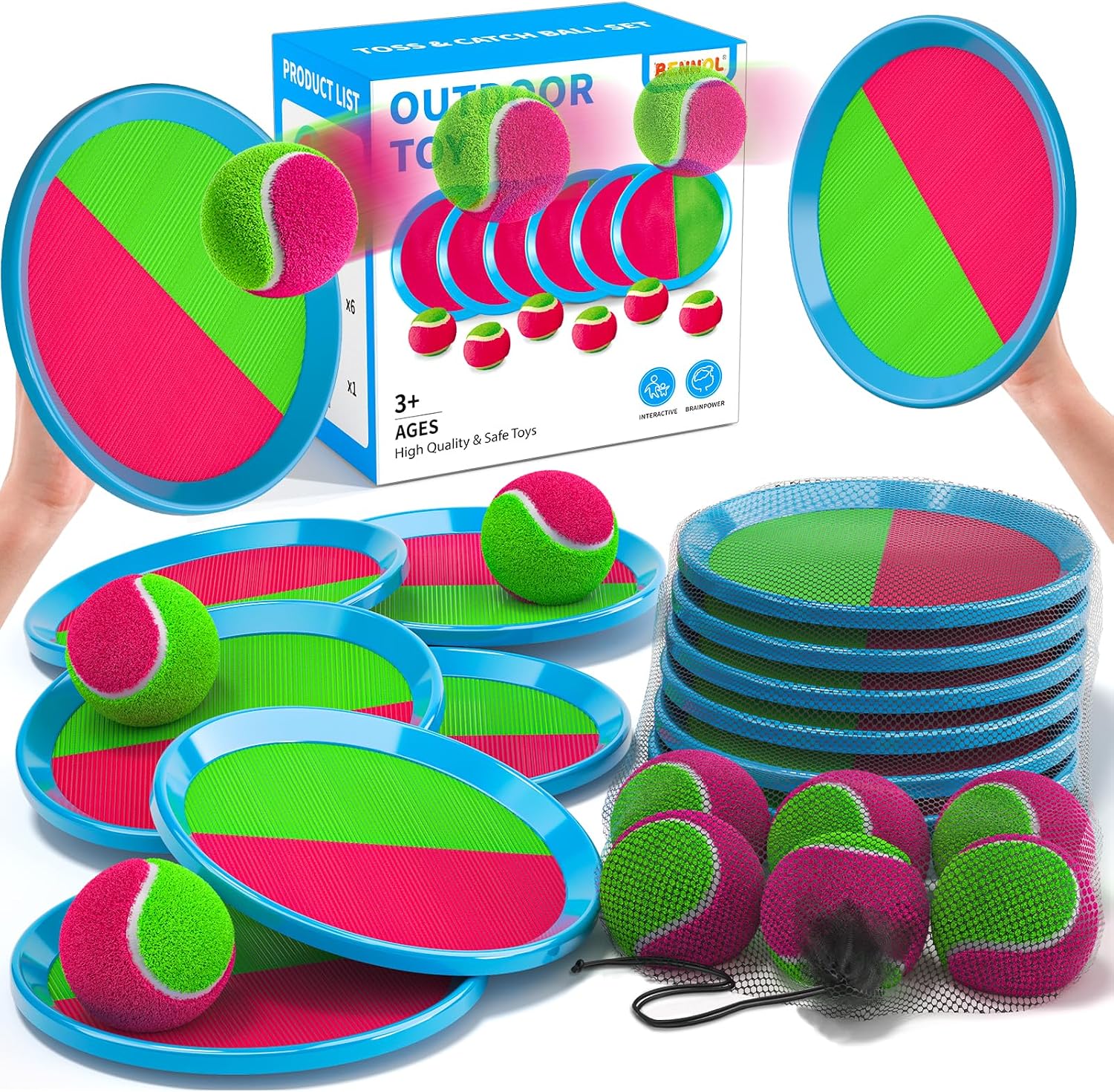 Detalle 2 de Toss and Catch Ball Game Outdoor Toys for Kids and Adults (4 paddles, 4 sticky balls) — park, beach and garden yard game