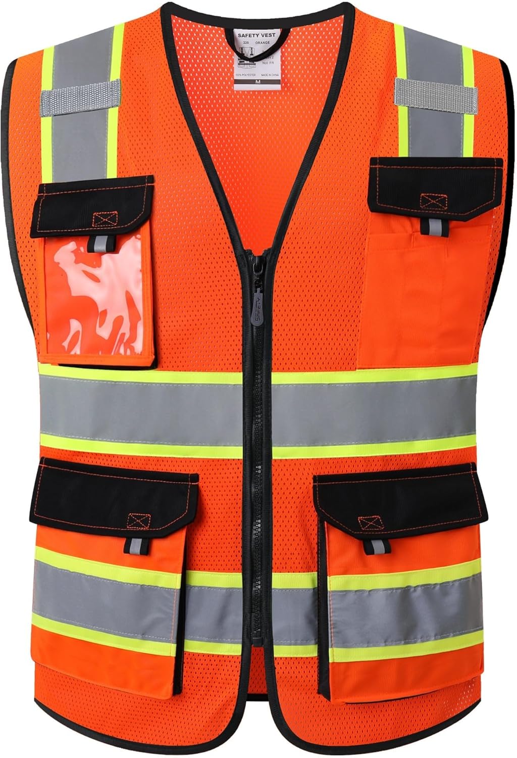 Detalle de JKSafety JK220 Safety Vest, Orange Small Mesh with Reflective Strips and Pockets