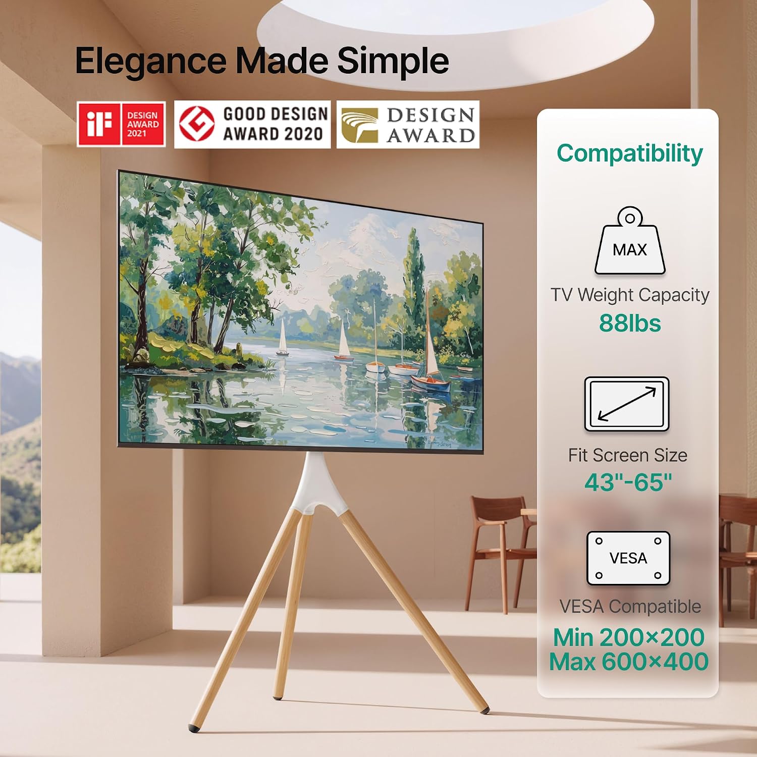 Thumbnail 1 de ECOTINY Artistic Easel TV Stand for 43-65 Inch TVs