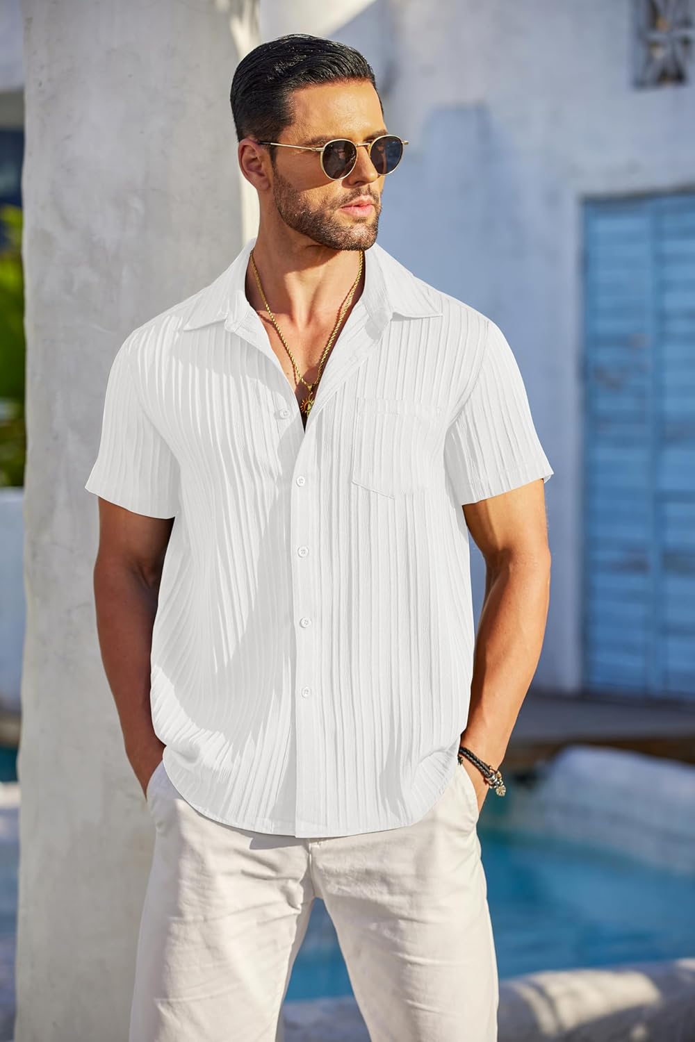 Thumbnail 2 de COOFANDY Men’s Casual Button Down Short Sleeve Textured Summer Beach Shirt with Pocket