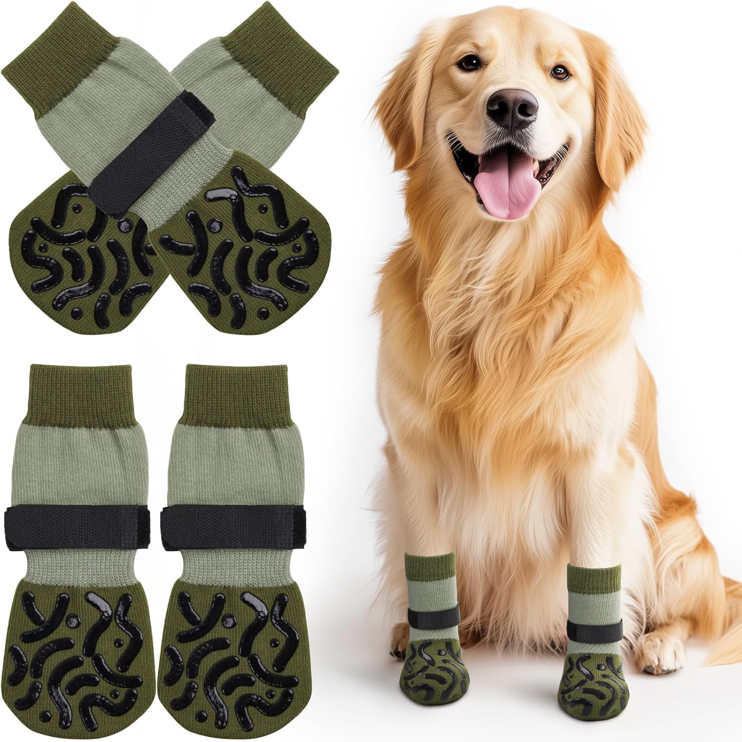 Detalle de 2 Pairs Anti Slip Dog Socks With Paw Protection and Grips (Brown, Size M) – Adjustable Straps for Senior Pets