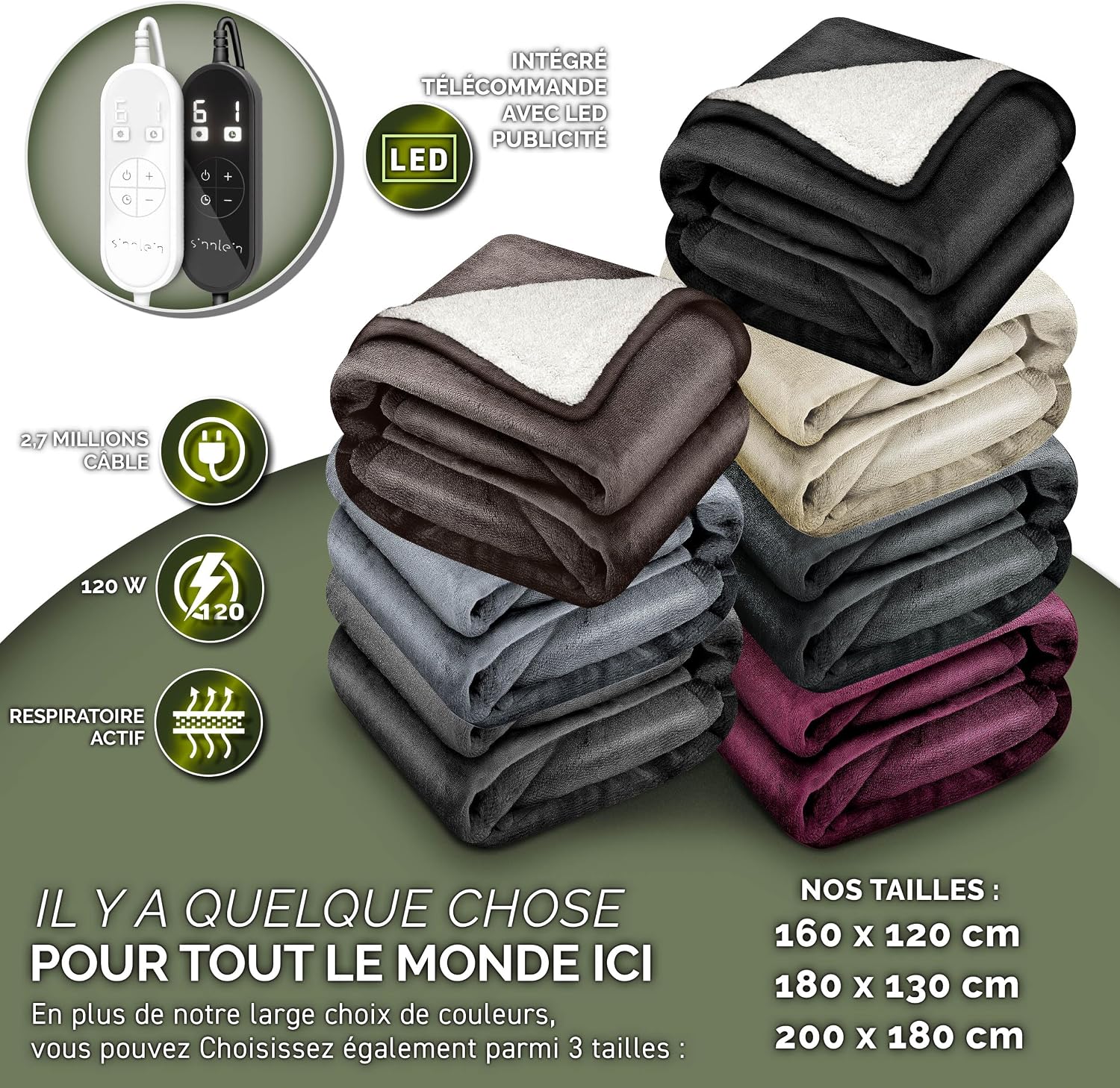 Thumbnail 6 de sinnlein® Couverture chauffante 180 x 130 cm avec arrêt automatique – Douillette, lavable