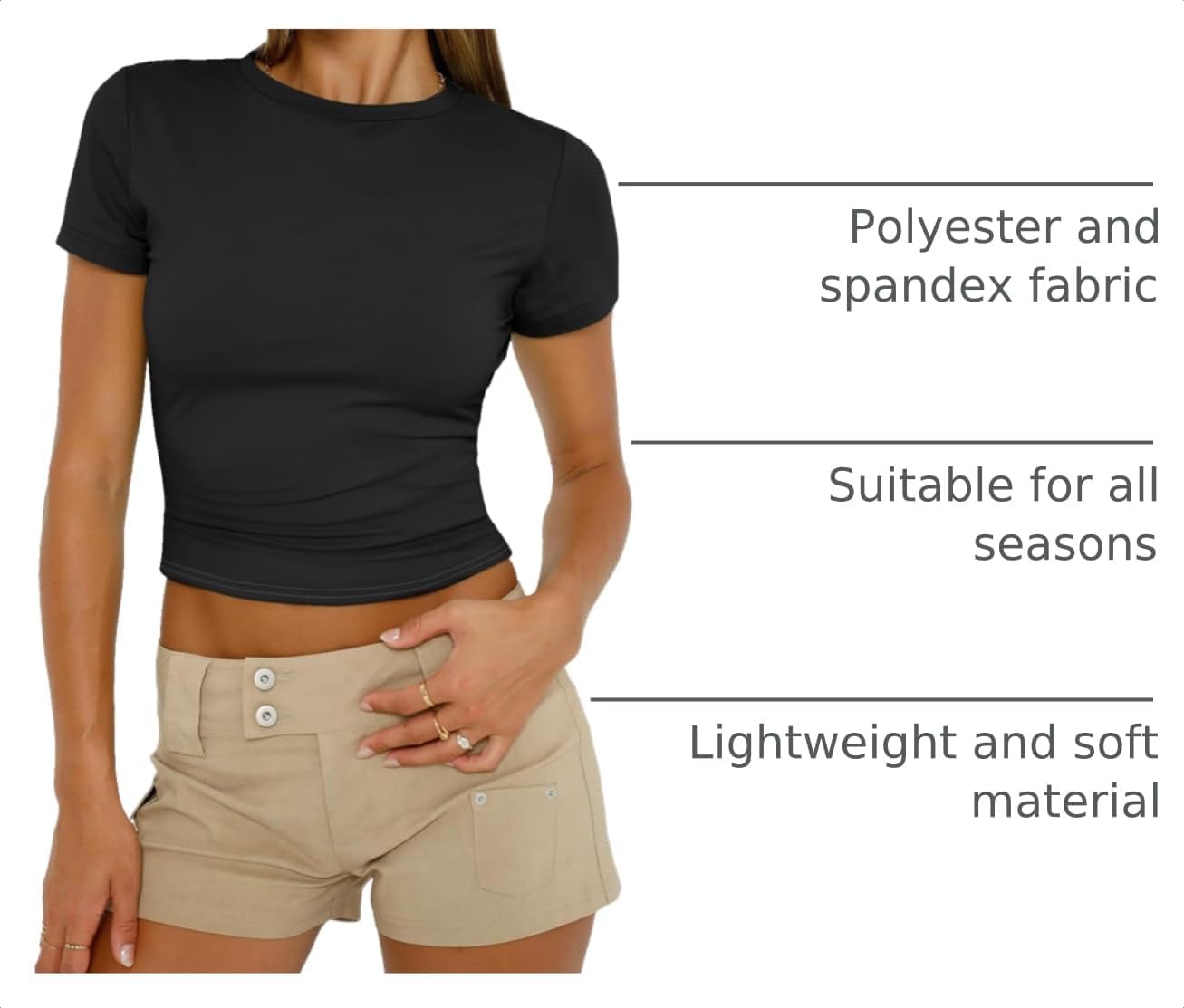 Detalle 2 de AUTOMET Women's Crew Neck Short Sleeve Summer Basic T-Shirt
