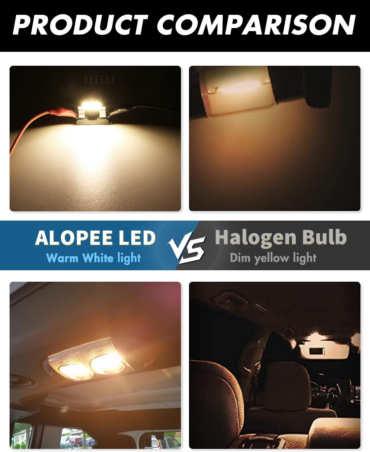 Detalle de Alopee 578 LED Festoon Bulb, 41mm Canbus 6 Pack – Warm White, 9-28V, 2W per bulb (C5W) for Car Interior