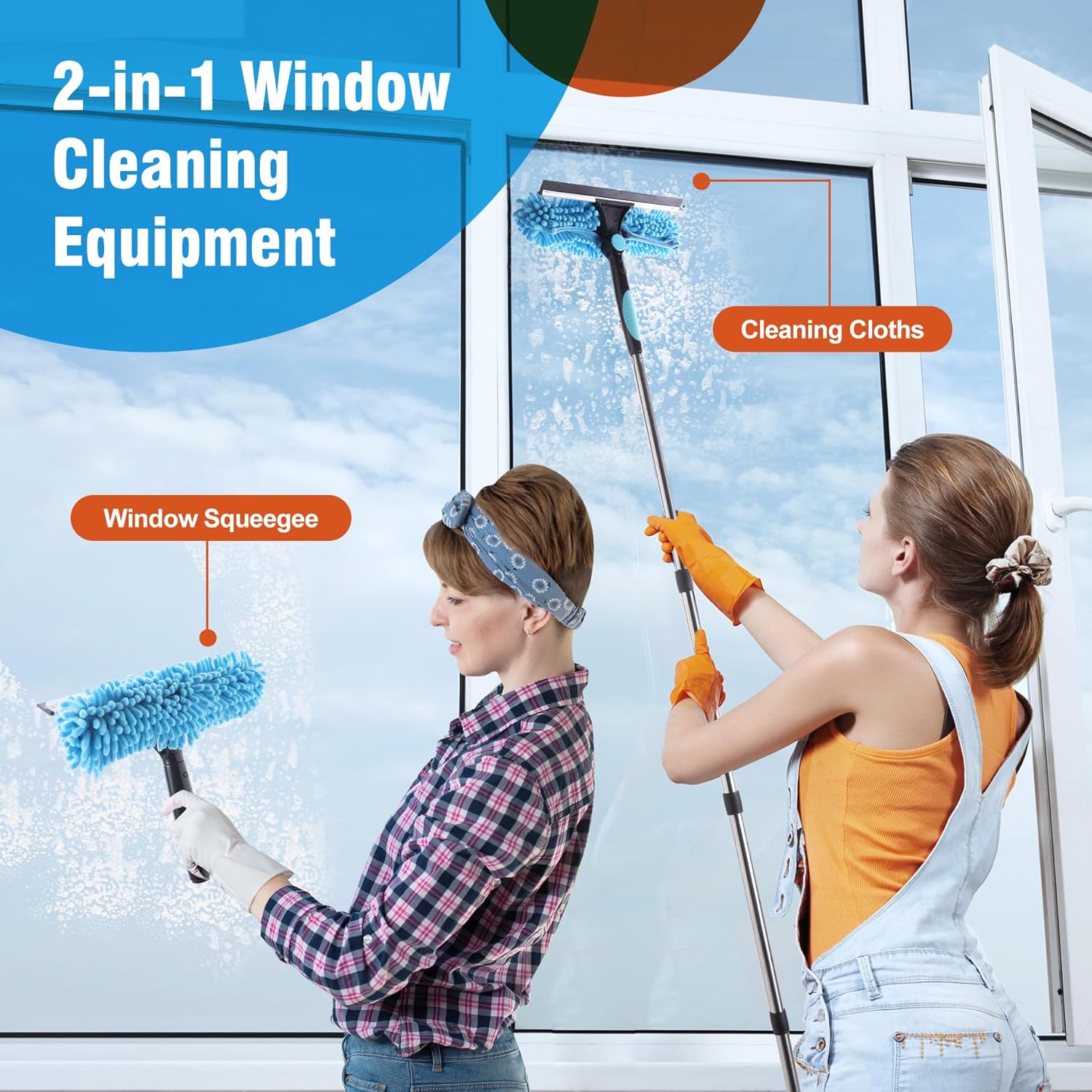 Thumbnail 1 de CLEANHOME telescopic window cleaner tool with rotatable squeegee and 6-pole sections (max 92.52in)