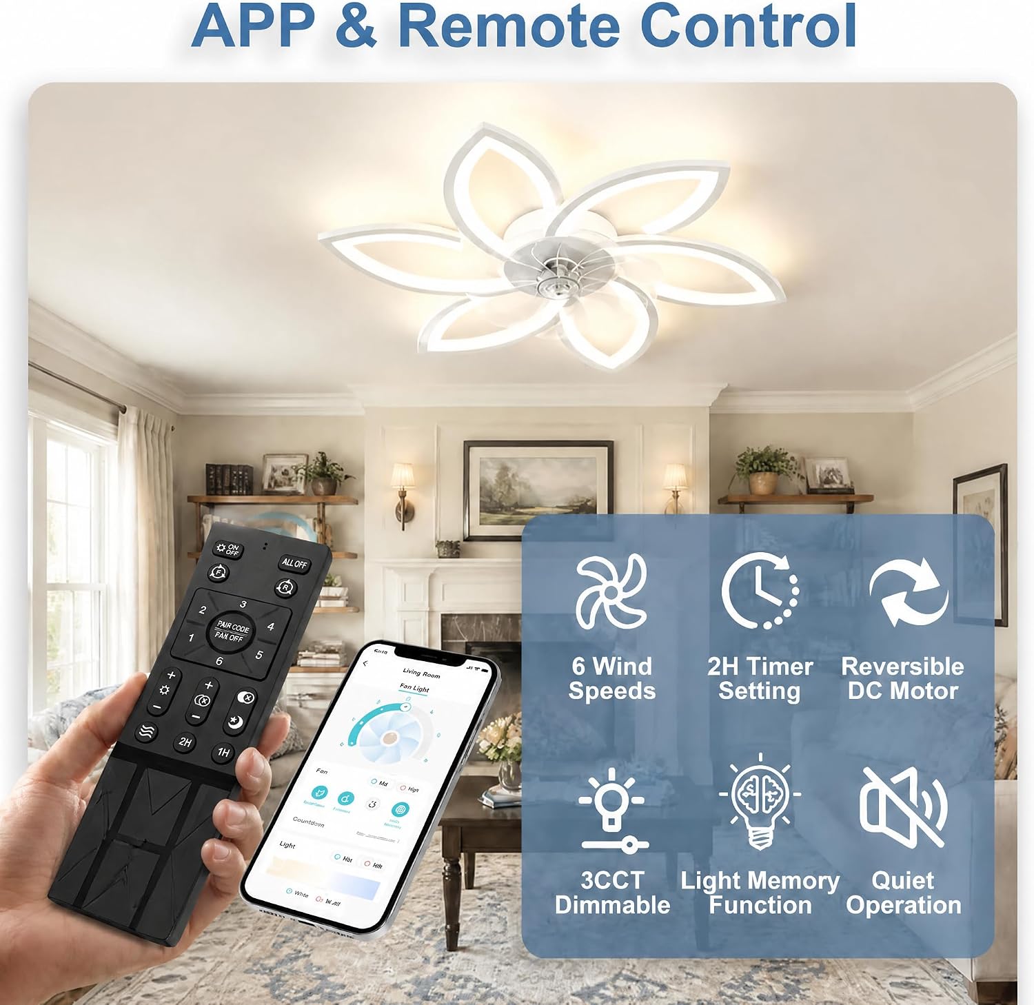 Thumbnail 6 de AIROPLUX 30IN-FLO-WH 30-Inch Flower Ceiling Fan with Light, Remote