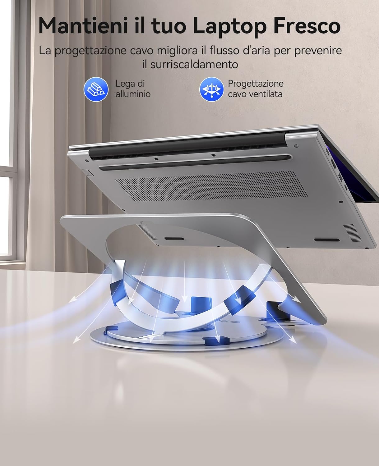 Detalle de ORICO Supporto PC Portatile NS1 regolabile e ventilato con base girevole 360° (10–17")
