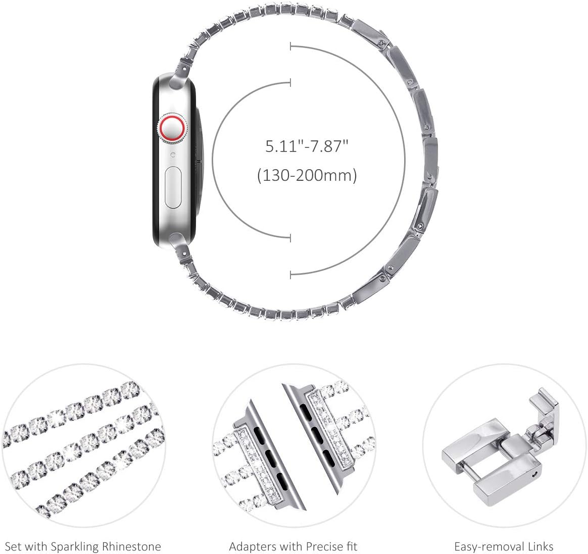 Detalle de WINGLE women’s bling stainless steel Apple Watch strap (compatible with 38/40/41/42/44/45/46mm models)