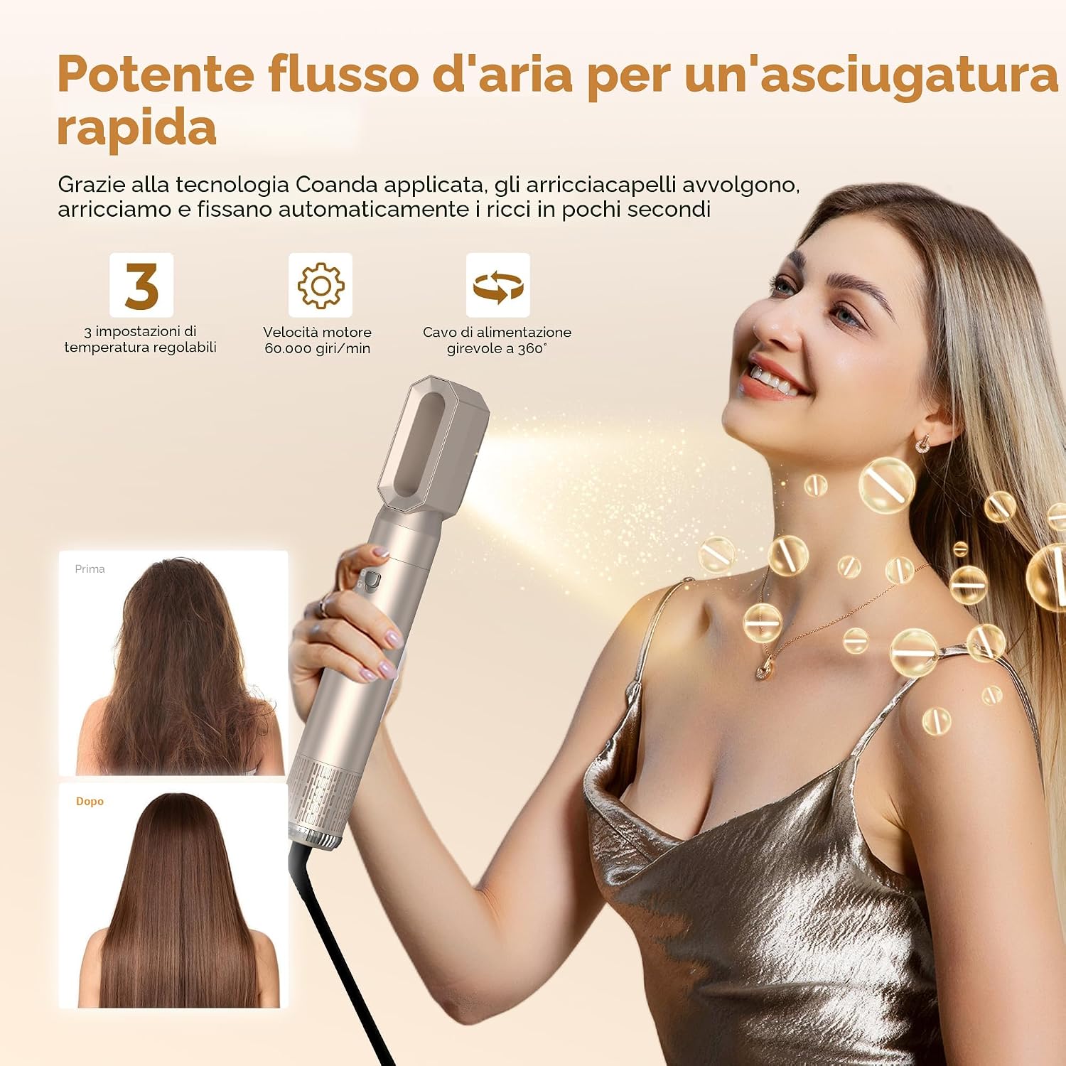 Detalle de UKLISS Hairstyler Airstyler 6 in 1: set spazzole per asciugacapelli con aria - Oro