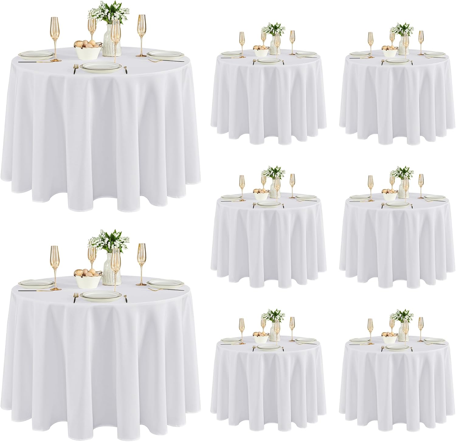 Detalle de Fitable 8 Pack Round Tablecloths: Stain-Resistant, 120 Inch White