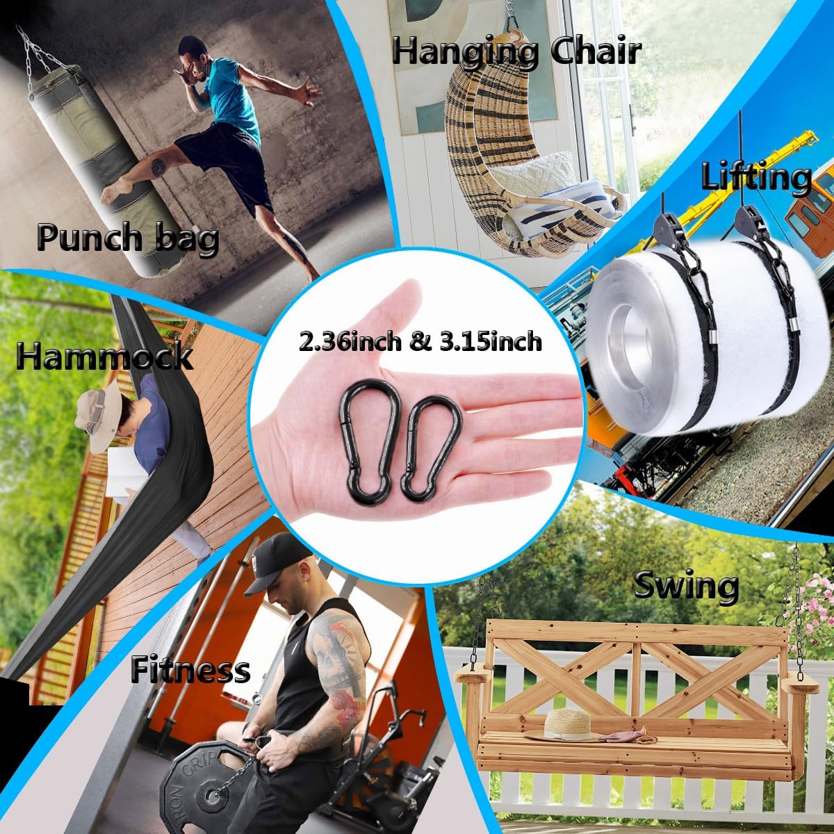 Thumbnail 3 de Ekunbuy Black Carabiner Clip 250 lb Heavy Duty