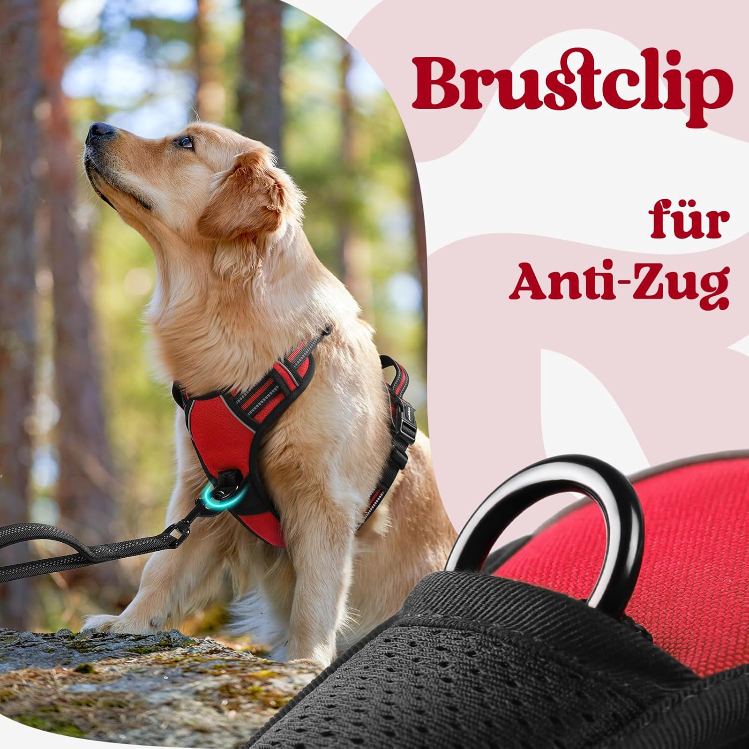 Thumbnail 5 de rabbitgoo Hundegeschirr für große Hunde, verstellbar, rutschfrei ohne Zug & Würgen (rot, XL)