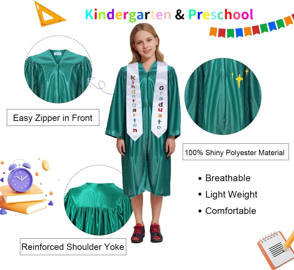 Detalle de Newrara Kindergarten Graduation Cap and Gown Set, Polyester