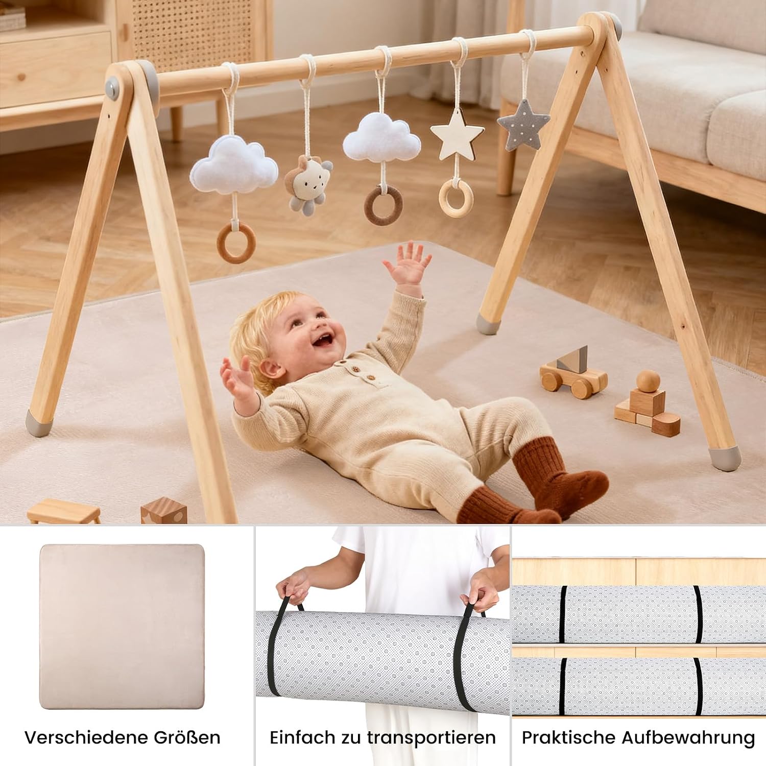 Thumbnail 6 de Tuocal Krabbelmatte Baby 127×127cm – 3 cm Dicke Memory-Schaum, rutschfest, beige